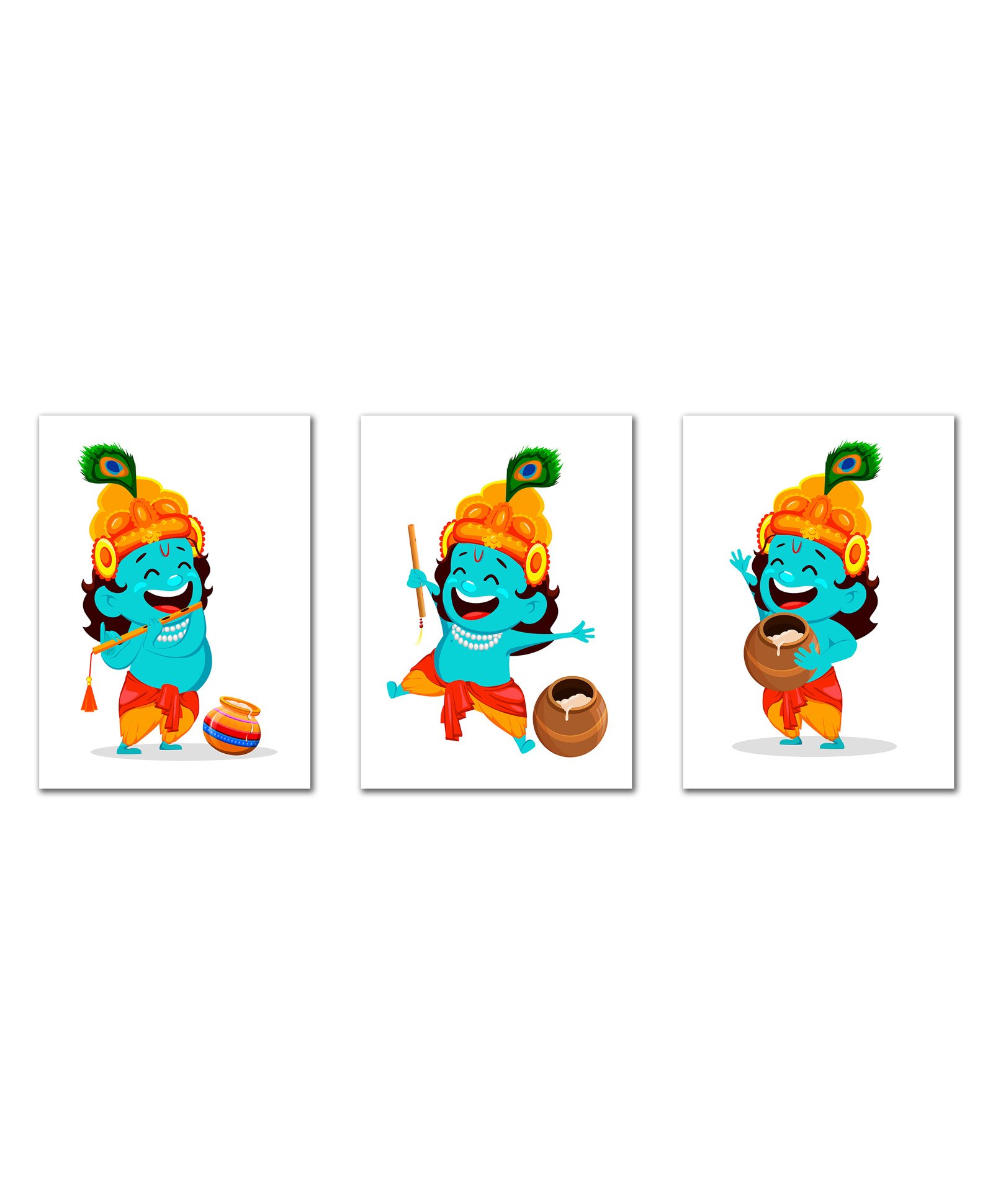 Wens Sparkle Laminated Kids Wall Panels Natkhat Krishna Theme Set of 3 - Multicolor-picture-28