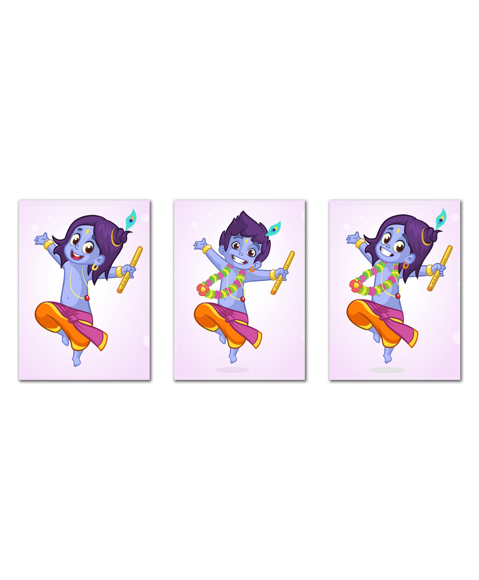 Wens Sparkle Laminated Kids Wall Panels Dancing Krishna Theme Set of 3 - Blue-picture-30