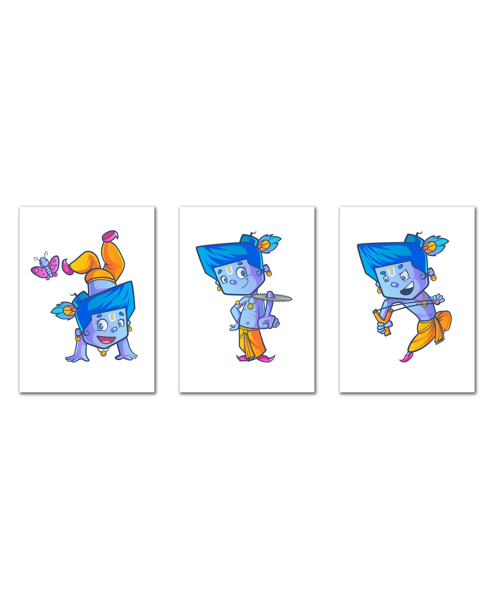 Wens Laminated Kids Wall Panels Krishna Set of 3 - Blue-image-32