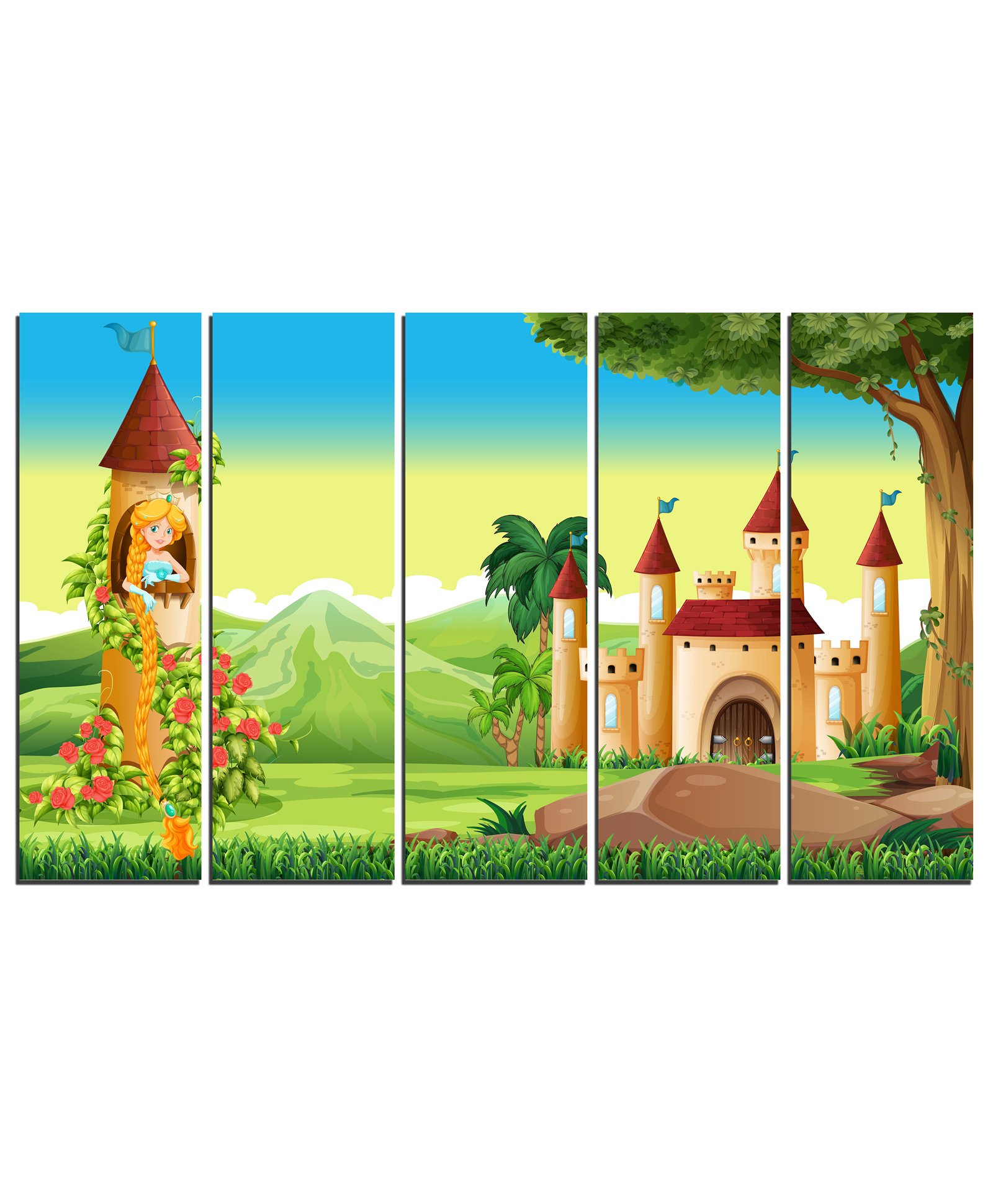 Wens Fantasy World 5 Panels Velvet Laminated Wall Art - Green-image-1