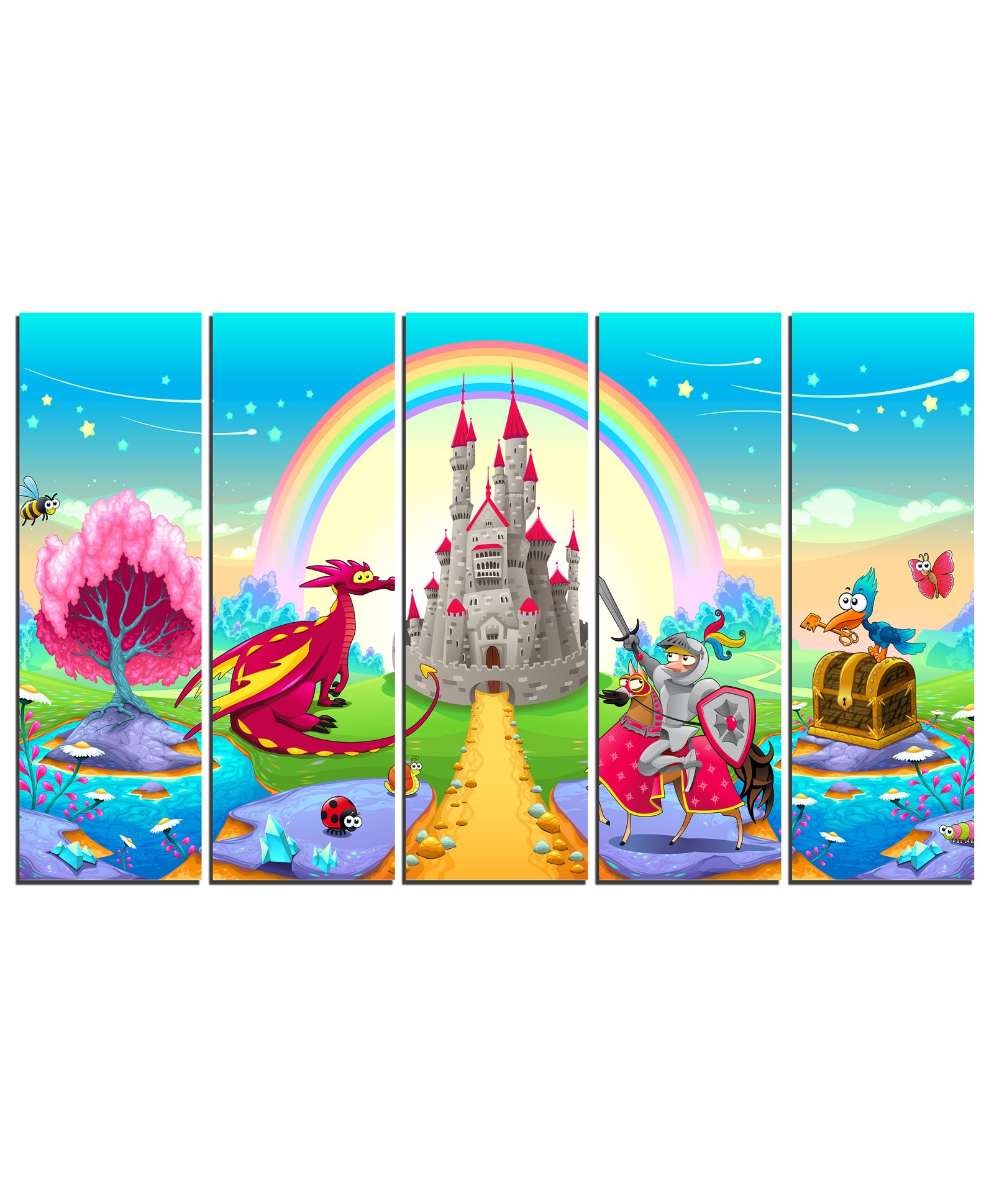 Wens Dreamy Castle Velvet Laminated Wall Art With 5 Panels - Multicolor-image-40