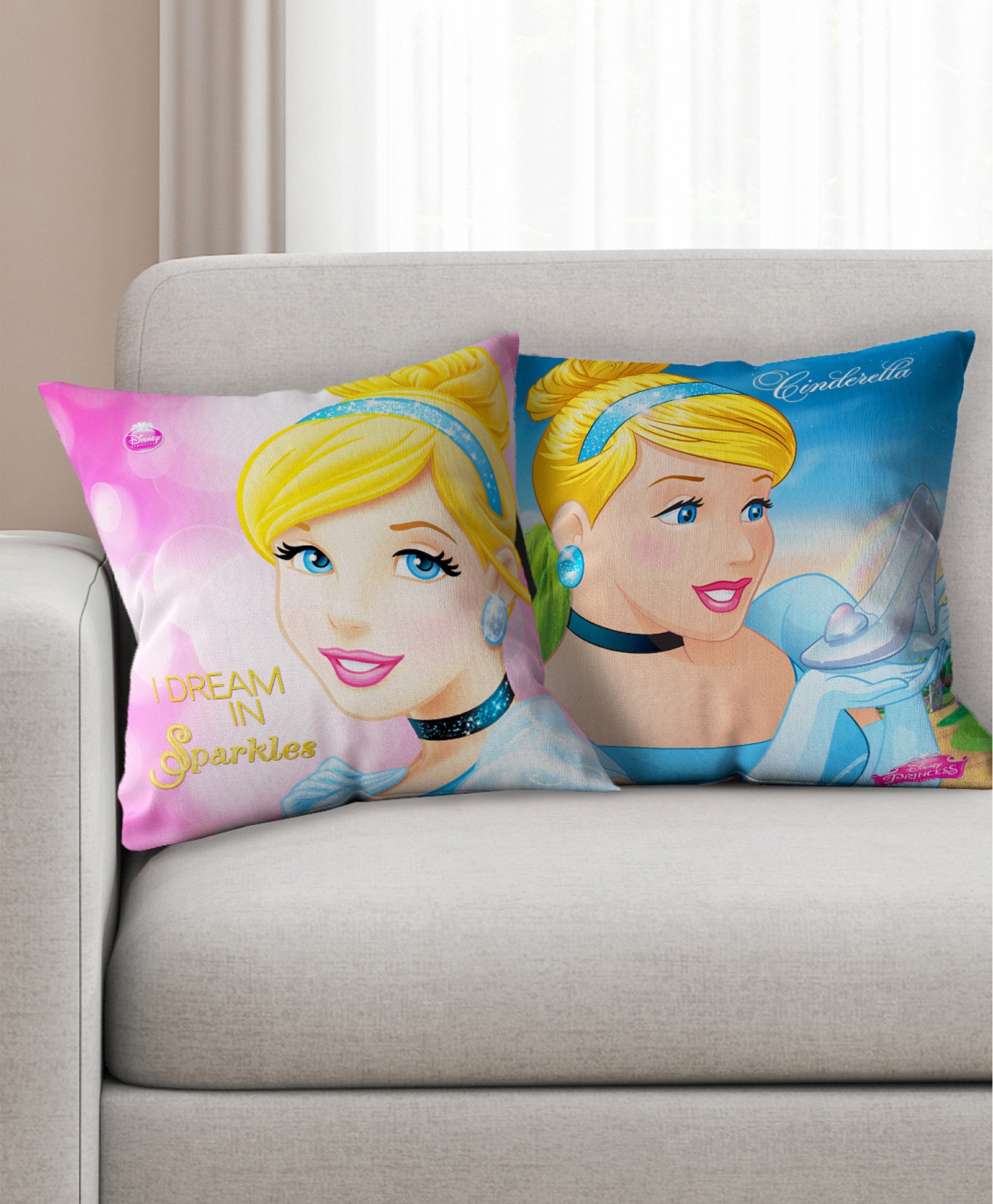Athom Trendz Disney Princess Cushion Cover Pack Of 2 Pink Blue
