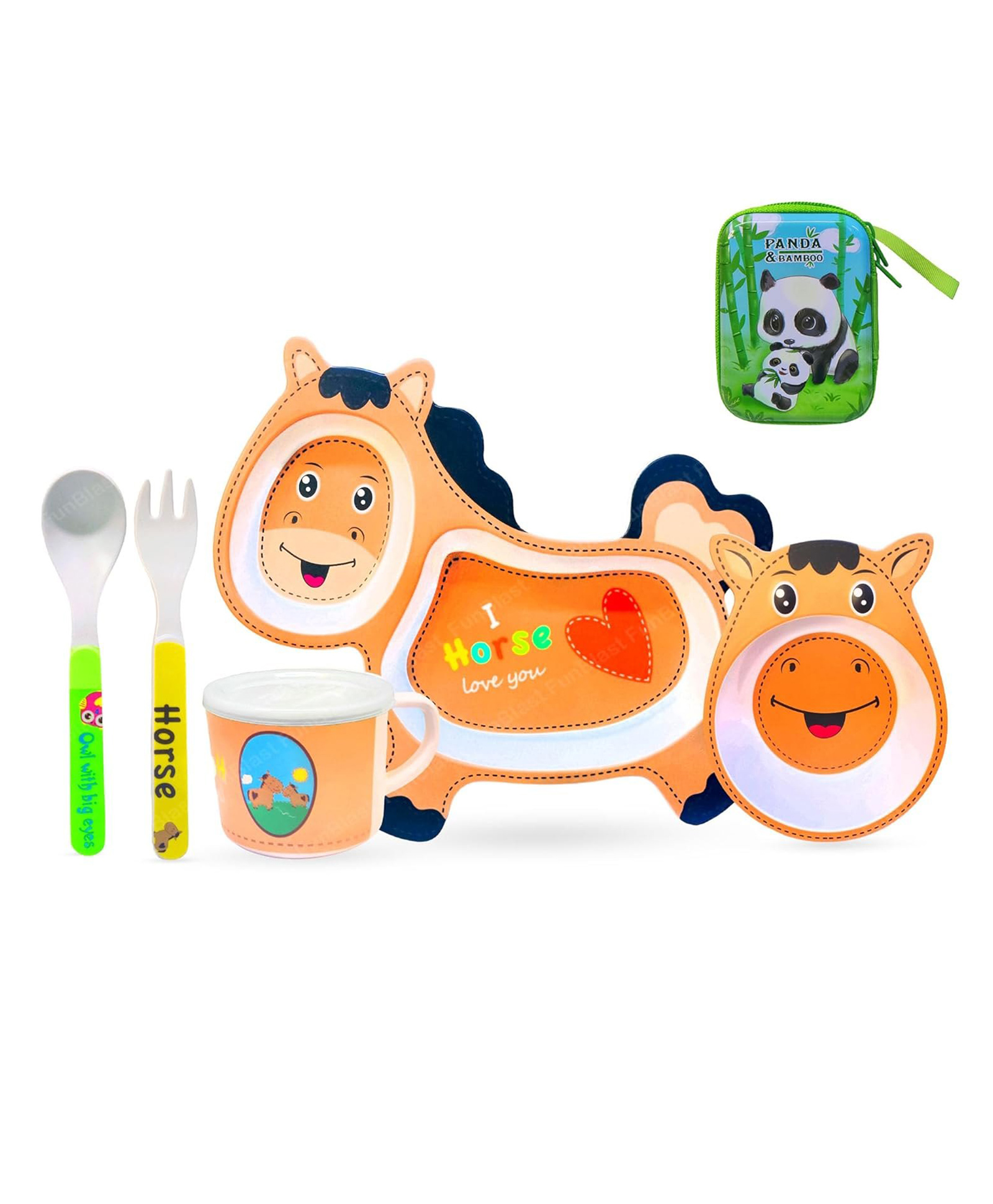 FunBlast Bamboo Fibre Horse Theme Dining Set of 5- Multicolor-picture-18