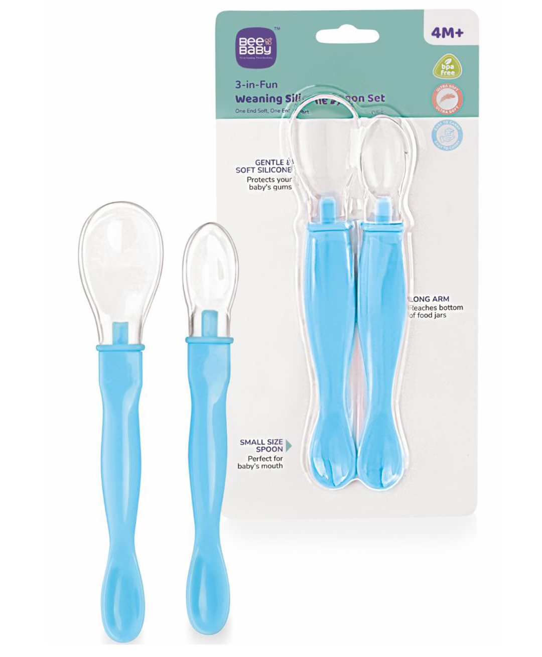 Beebaby 3 In 1 Weaning Silicone Spoon Set - Blue-image-23