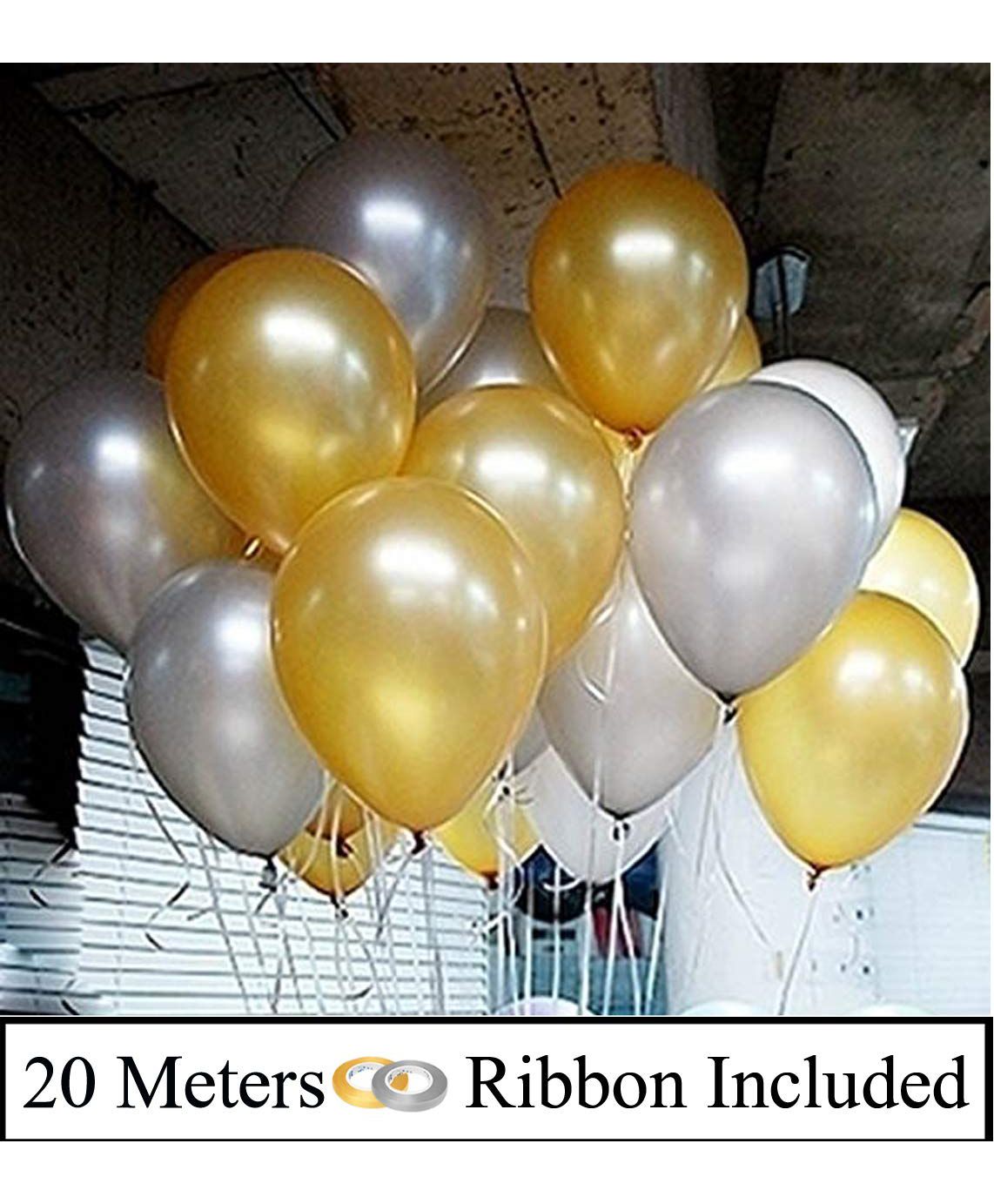 Amfin Metallic Balloons With Ribbons Golden Silver - Pack of 52-image-18