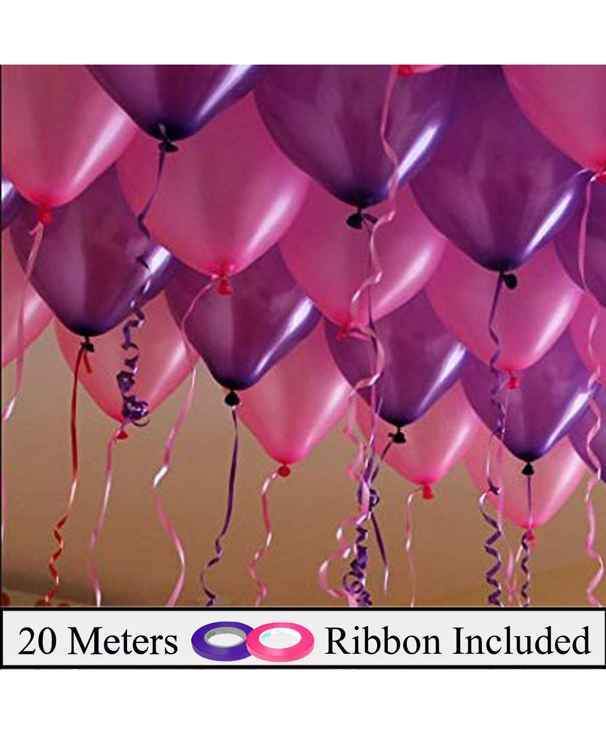 Amfin Metallic Latex Balloons & Ribbon Set Purple Pink - Pack of 52-picture-43