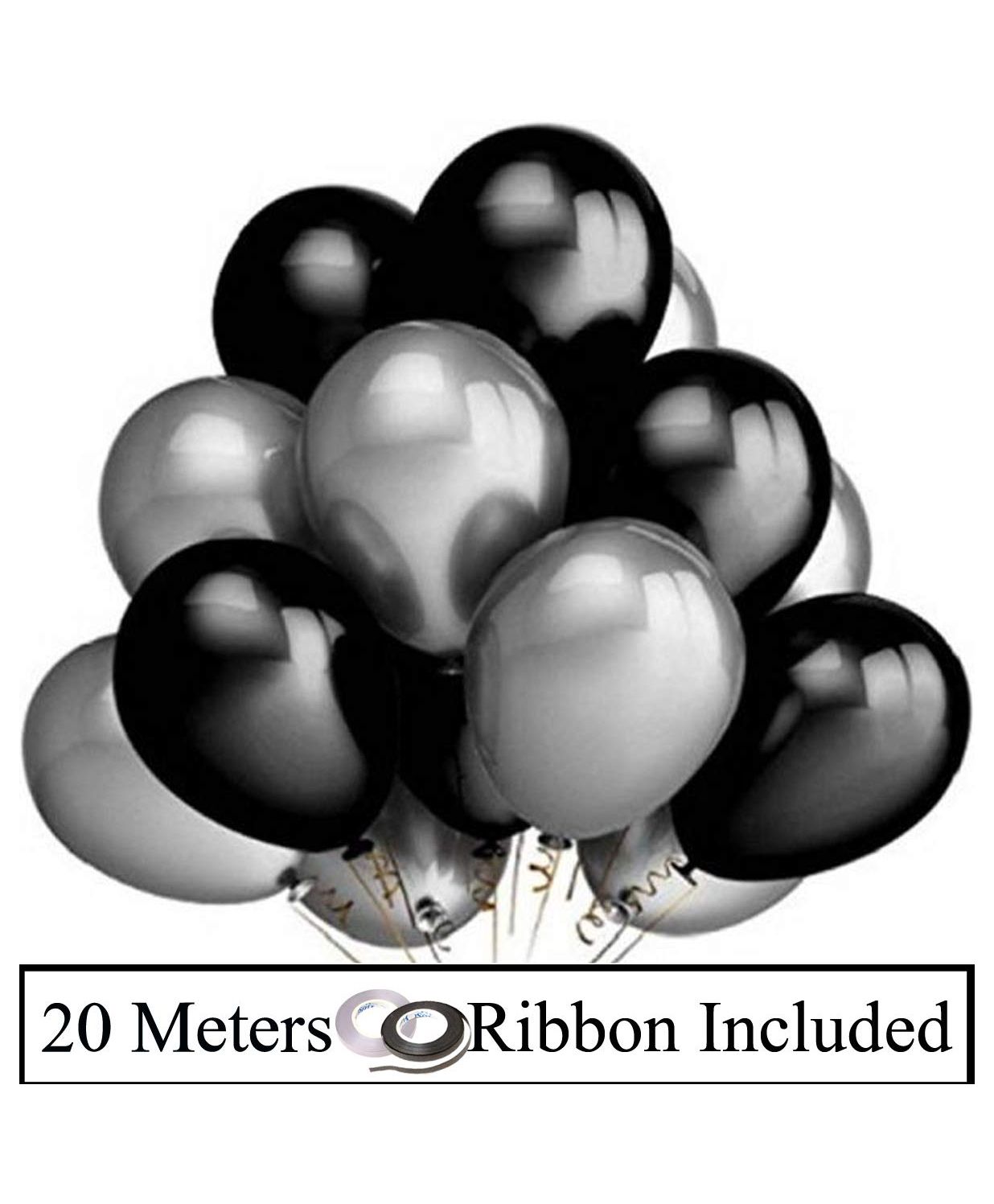 Amfin Metallic Latex Balloons & Ribbon Set Black & Silver - Pack of 52-picture-48