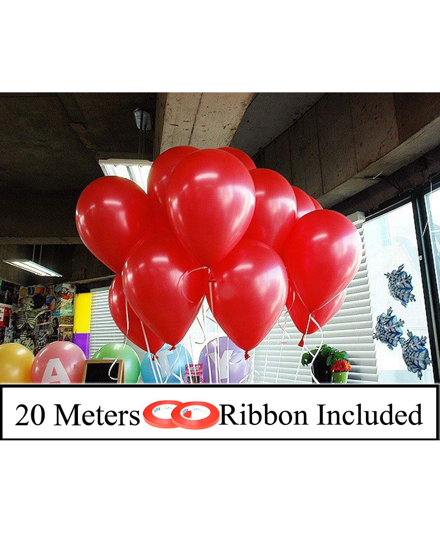 Amfin Metallic Latex Balloons With Ribbons Pack of 52 - Red-picture-46