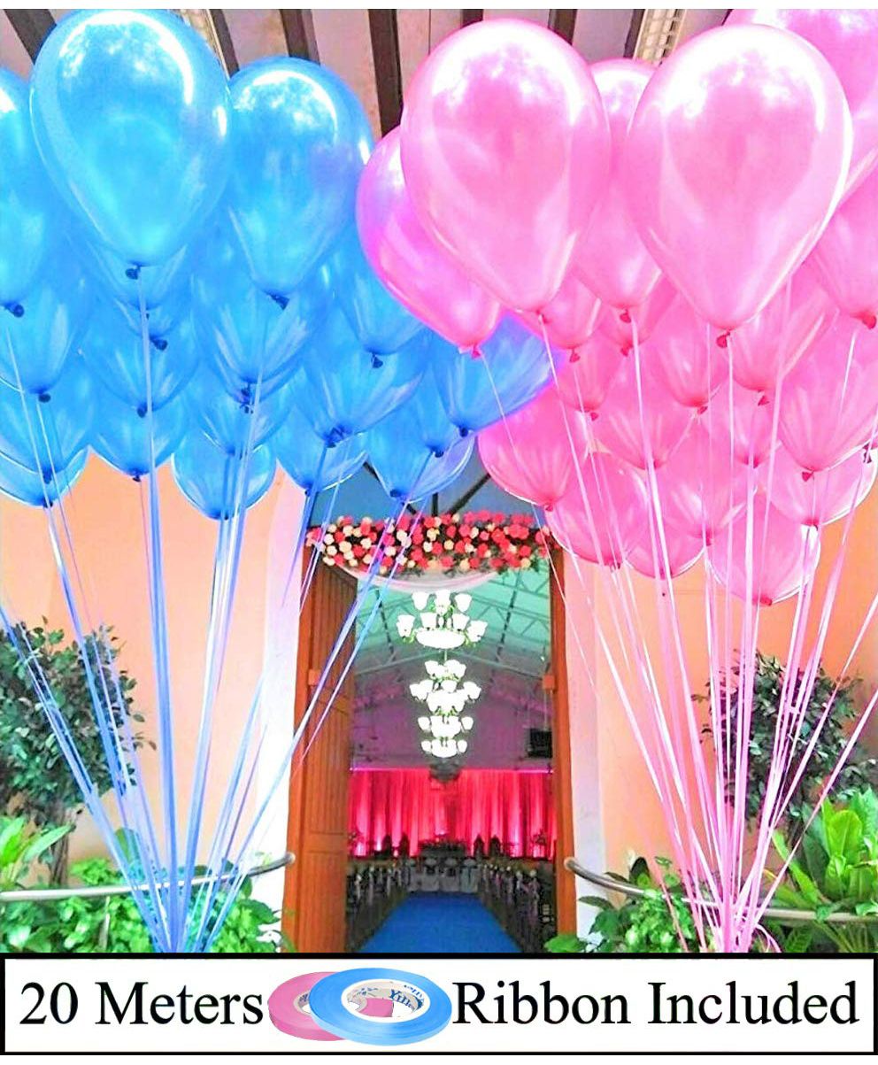Amfin Metallic Latex Balloons With Ribbons Light Blue & Pink - Pack of 52-image-30