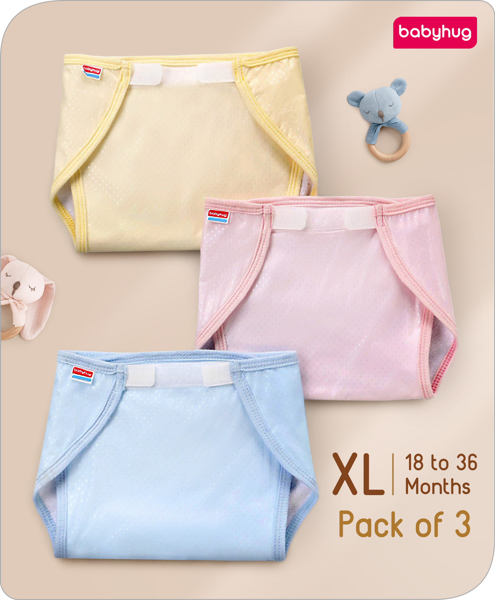 Babyhug Waterproof Nappy Extra Large  Size Set of 3 - Yellow Pink Blue-image-8