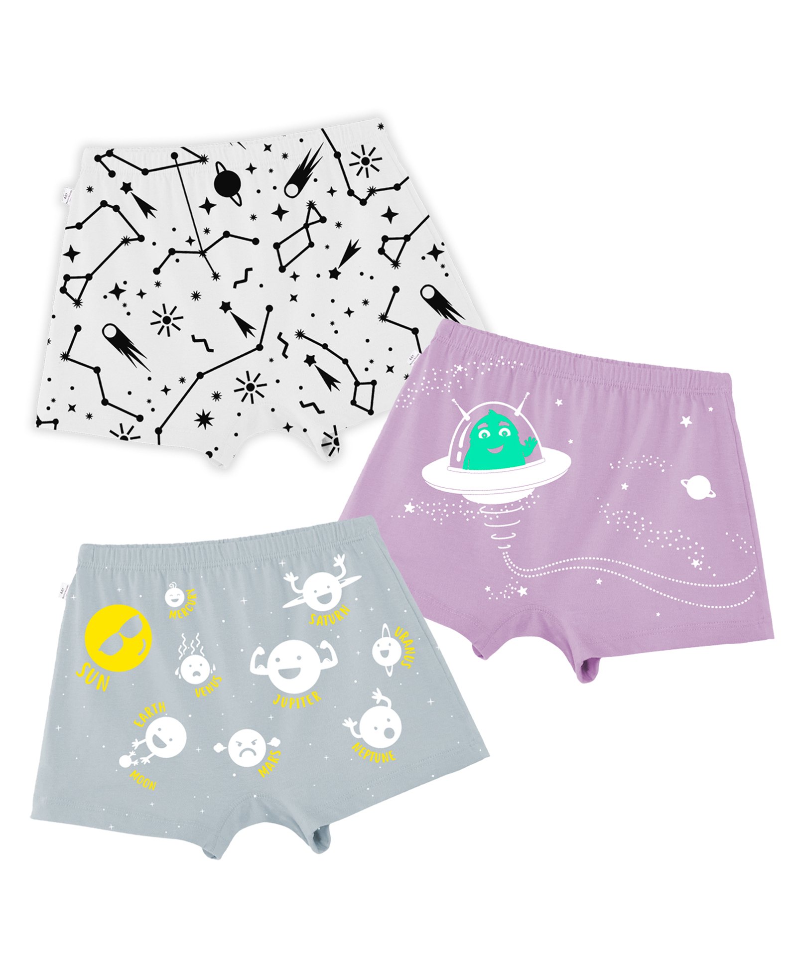 Plan B Pack Of 3 Space Print Girl Boxer Shorts - Black Purple & Grey-picture-21