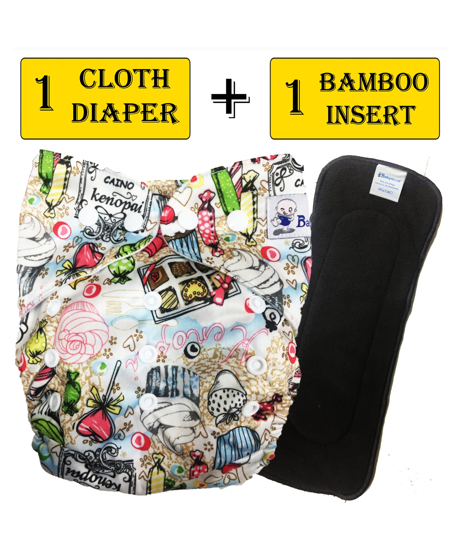 Babymoon Reusable Cloth Diaper with Diaper Inserts Food Print - Multicolor-image-48
