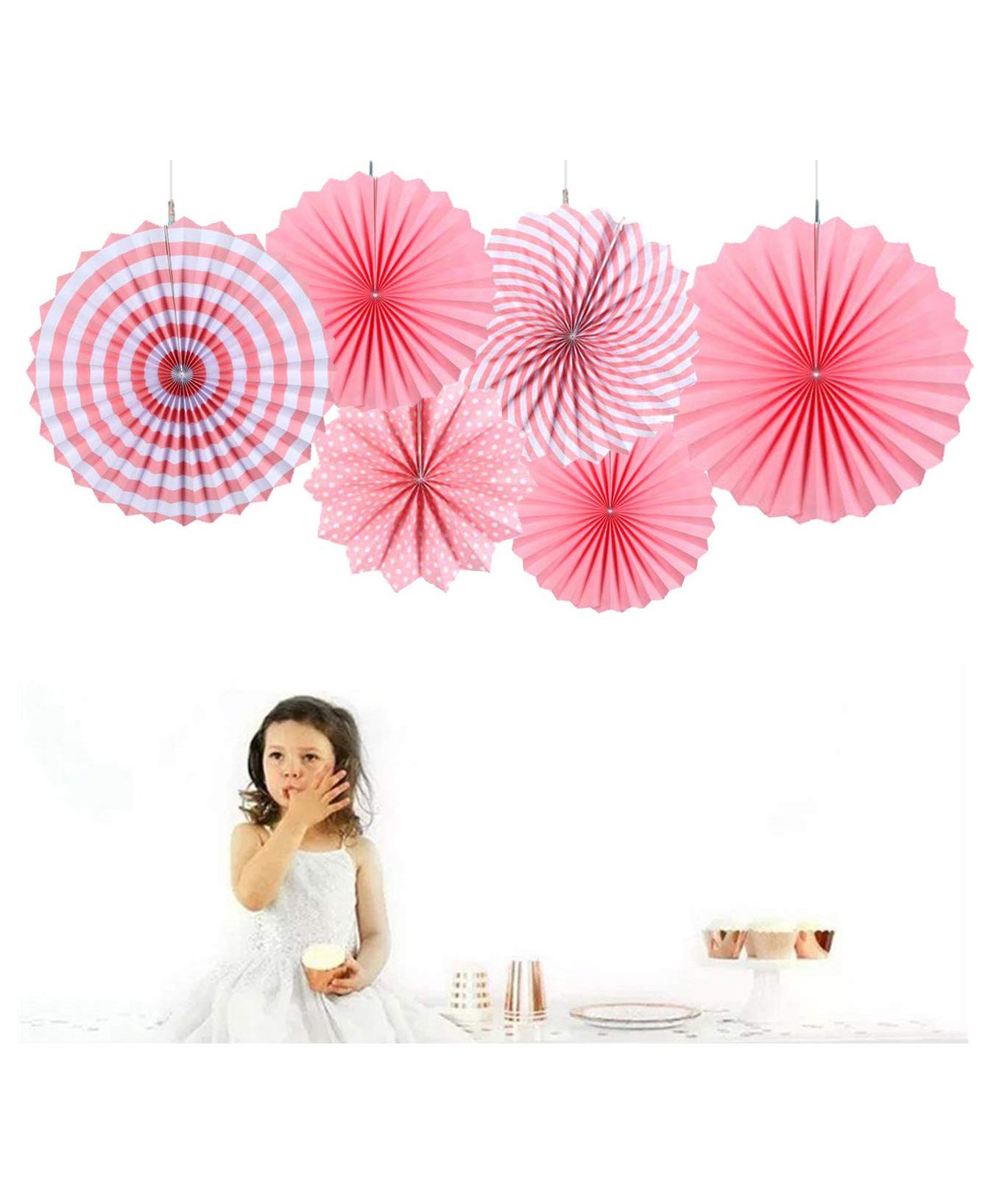 Amfin Round Shape Paper Fans Pink - Pack of 6-picture-0