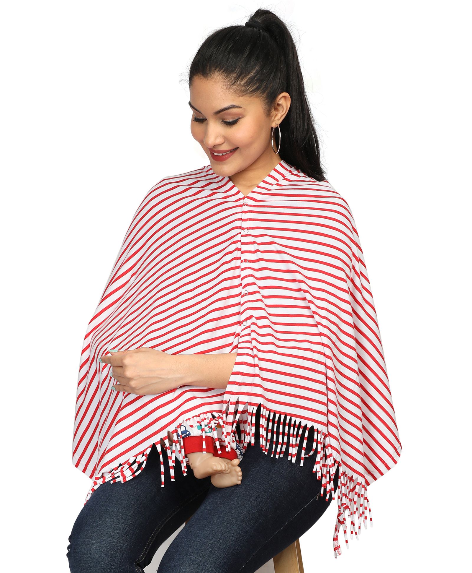 Nene Multi Purpose Striped Nursing Cover - Red-image-17