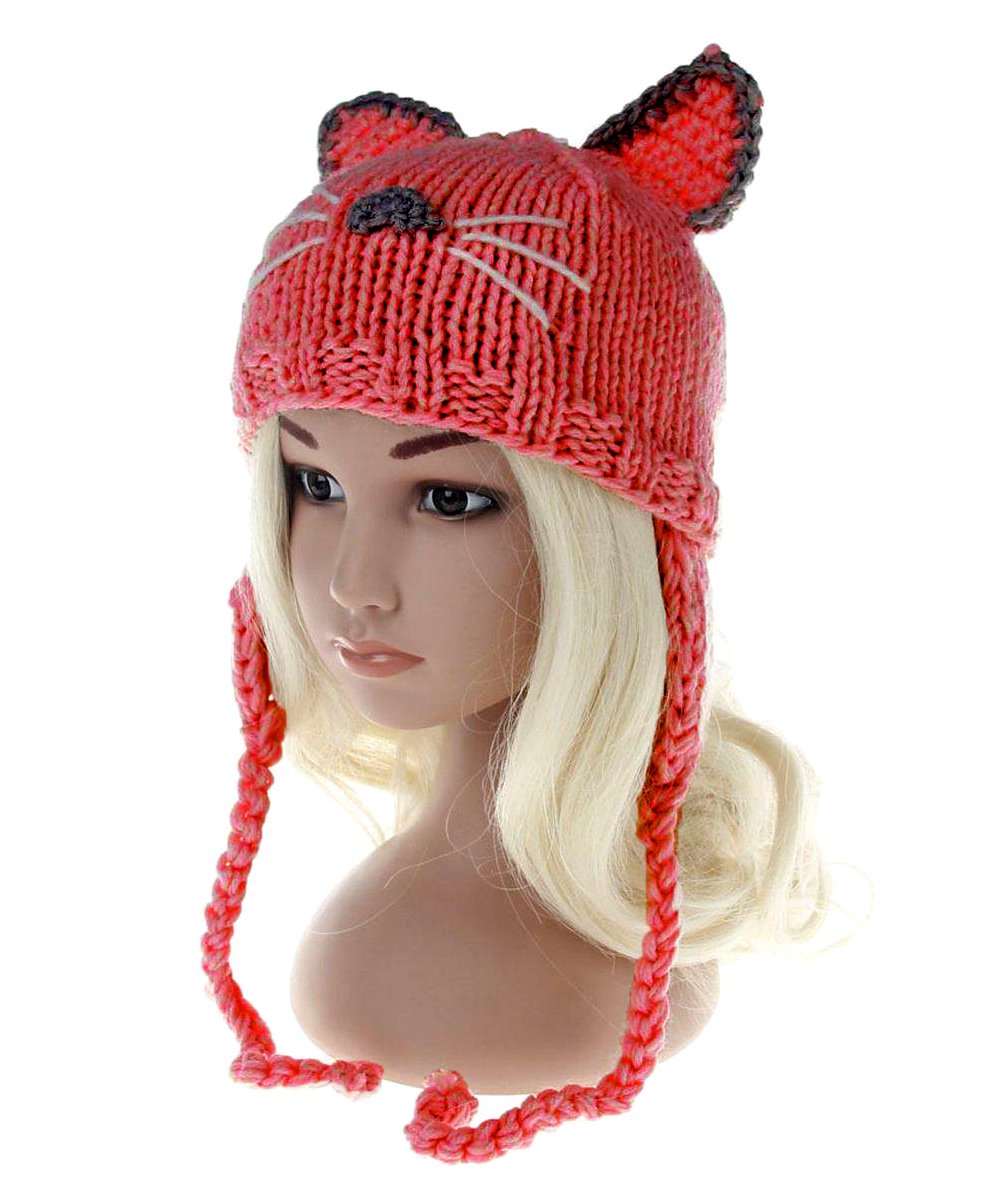 Syga Winter Cap With Knot Kitty Design - Red-image-21