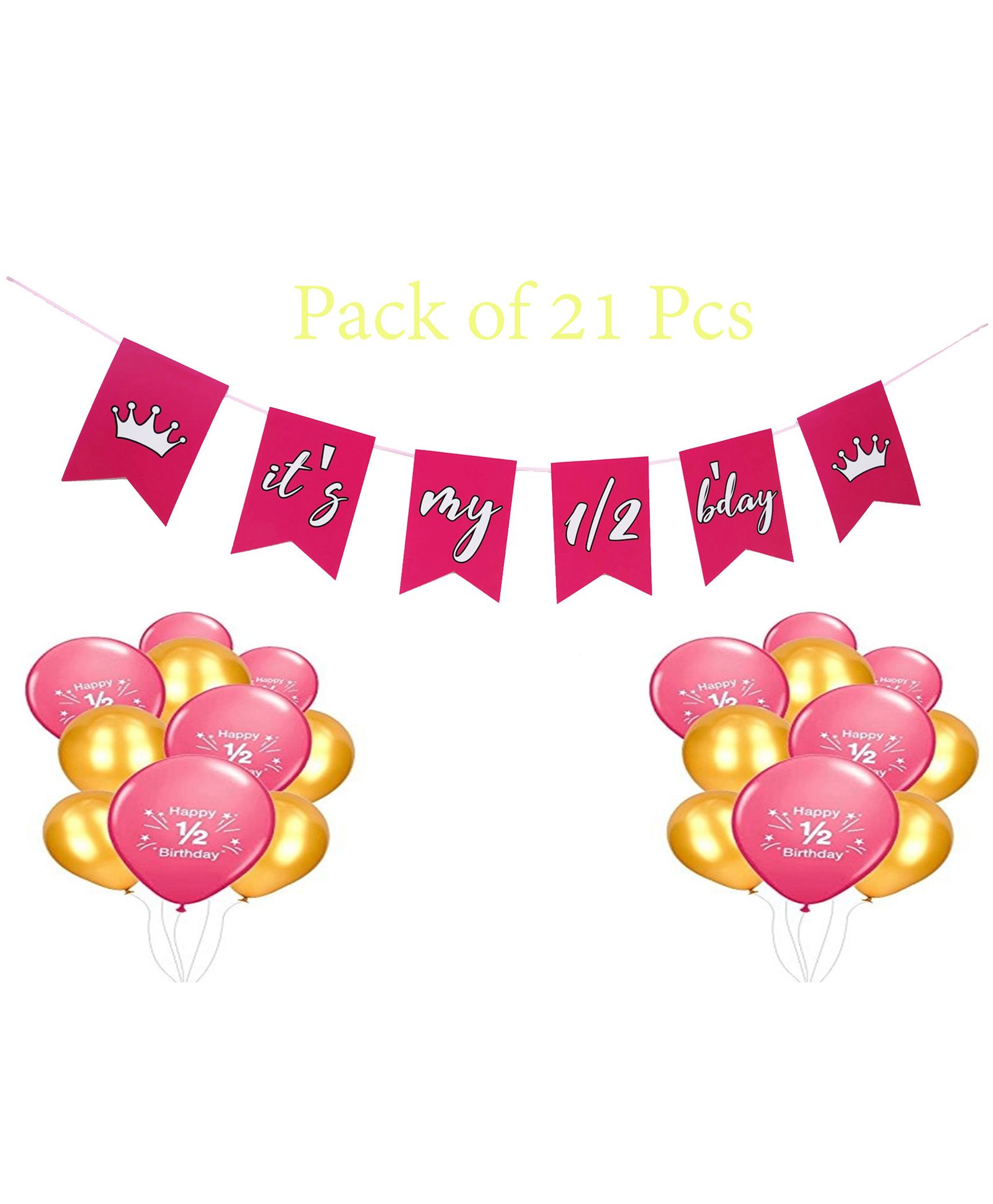 Funcart Half Birthday Banner & Balloon Pink - 21 Pieces-image-13