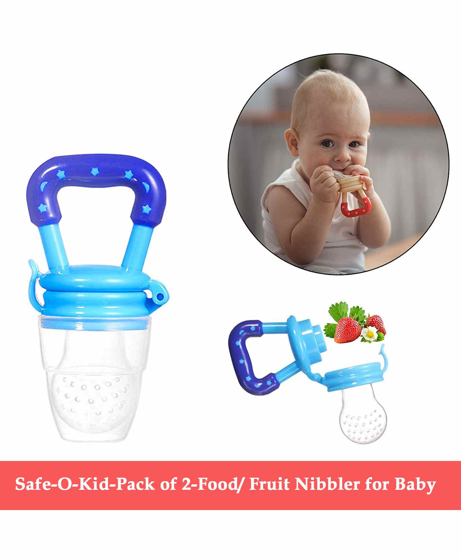 Safe-O-Kid Medium Size Silicone Fruit and Food Nibbler Pack of 2 - Blue-image-48