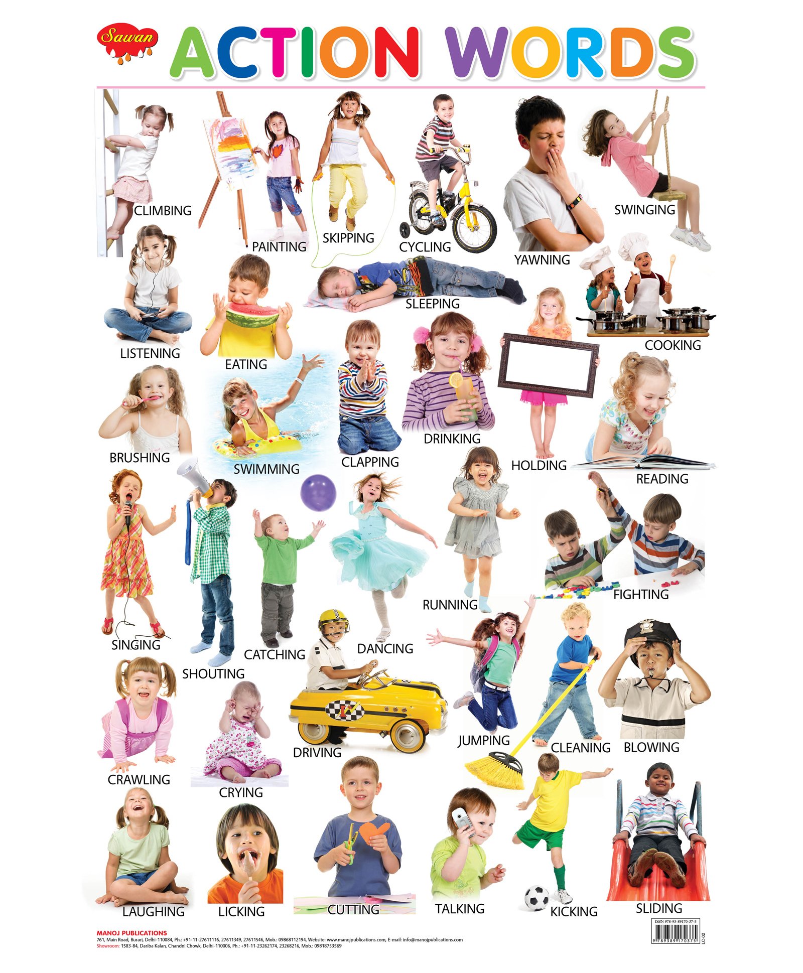 Action Words Educational Wall Chart For Kids Both Side Hard Laminated 