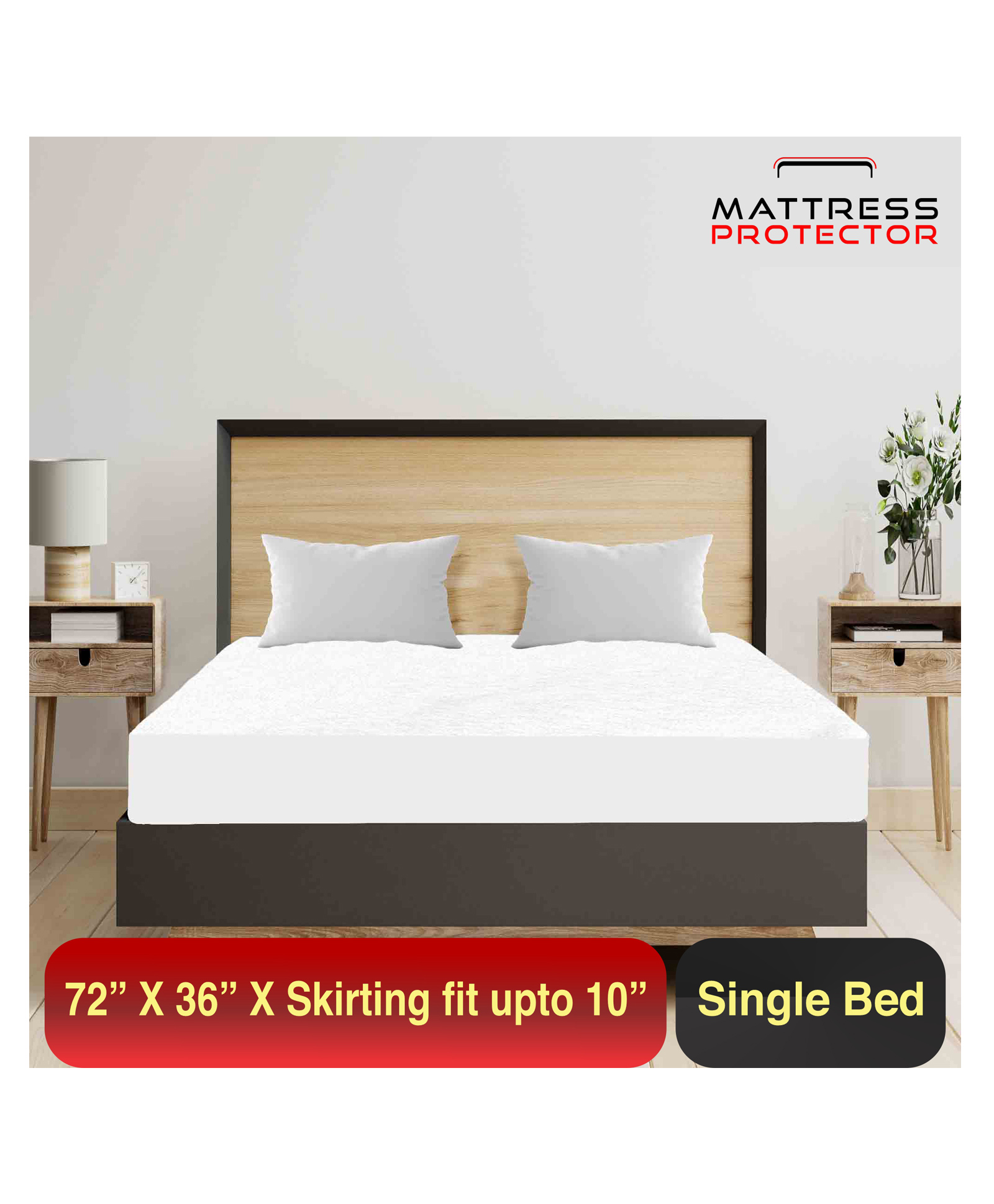Mattress Protector Water Proof  Breathable Hand & Machine Washable Fitted elastic band- 72 x 36 Inch - Water Resistant Ultra Soft Bed Cover Single Bed - (White)-image-46