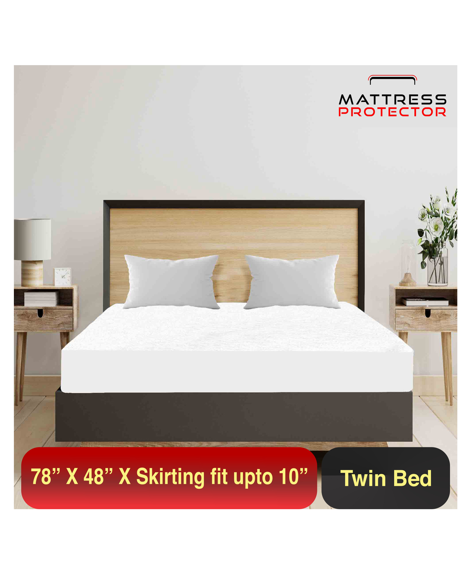 Mattress Protector Water Proof Breathable Stretchable Fitted  78 X 48 Inch for twin- Bed ( divan bed )with Elastic Strap Water Resistant Ultra Soft Hypoallergenic Bed Cover( White )-picture-11