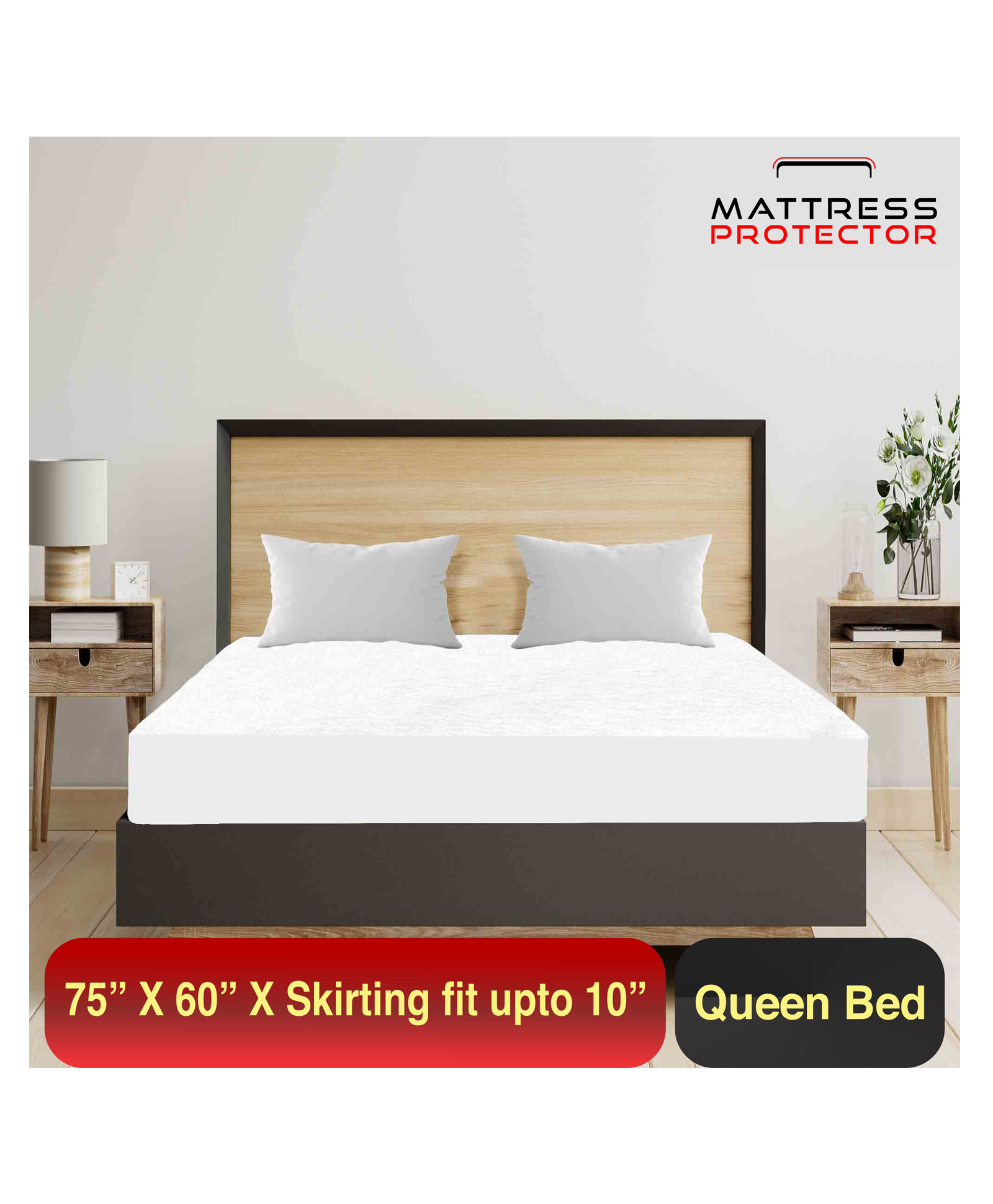 Mattress Protector Water Proof Breathable Stretchable Fitted  75 X 60 Inch for Double- Bed ( queen-size ) with Elastic Strap Water Resistant Ultra Soft Hypoallergenic Bed Cover( White )-image-45