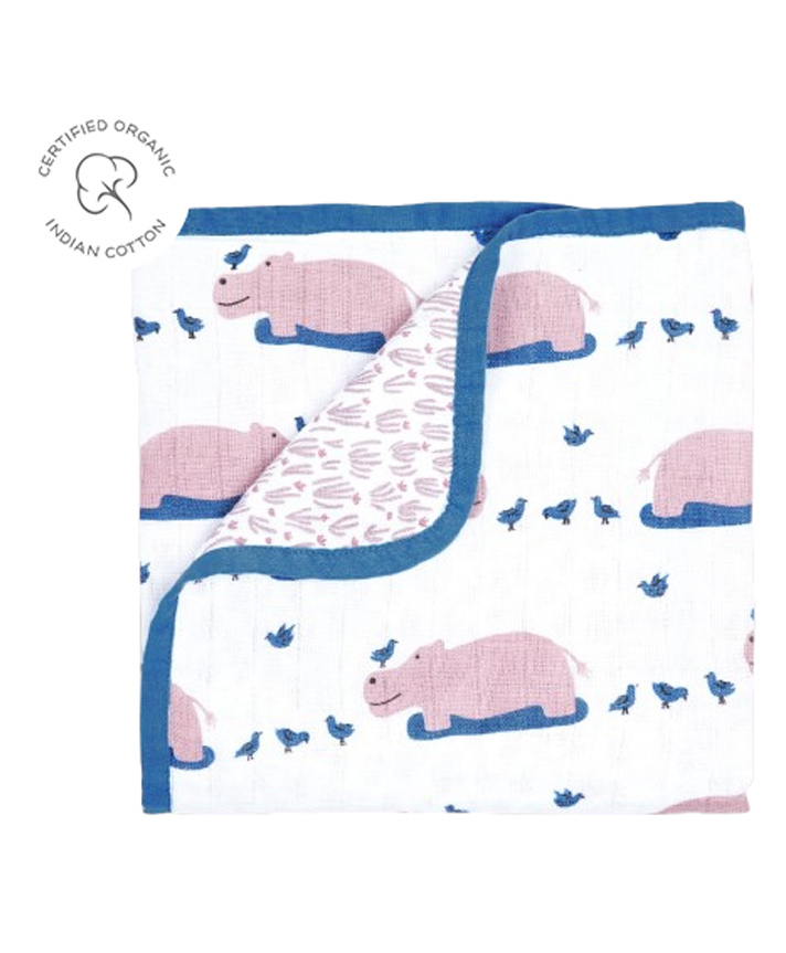 Masilo Organic Muslin Wrapper Hippo Print - White Blue-image-48