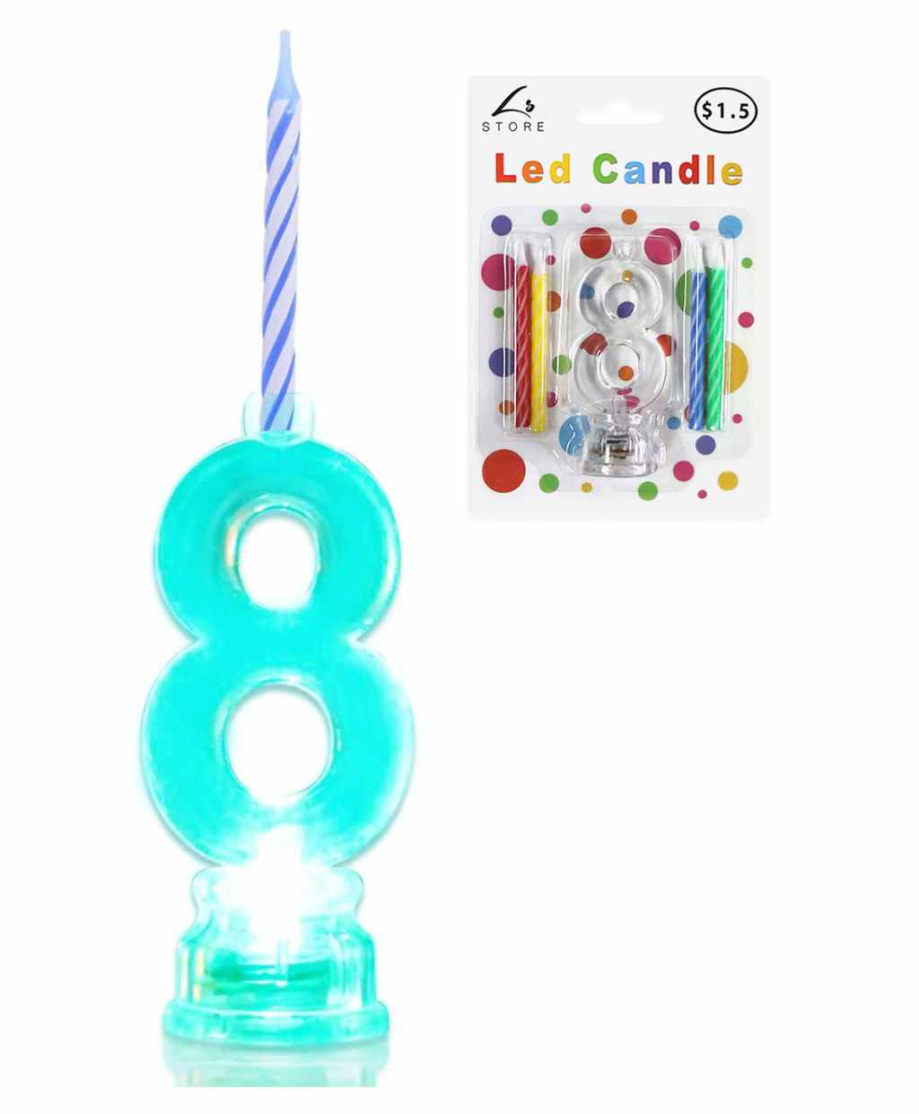 Funcart Number 8 LED Candle Holder With Traditional Candles Multicolour - 4 Pieces-image-41