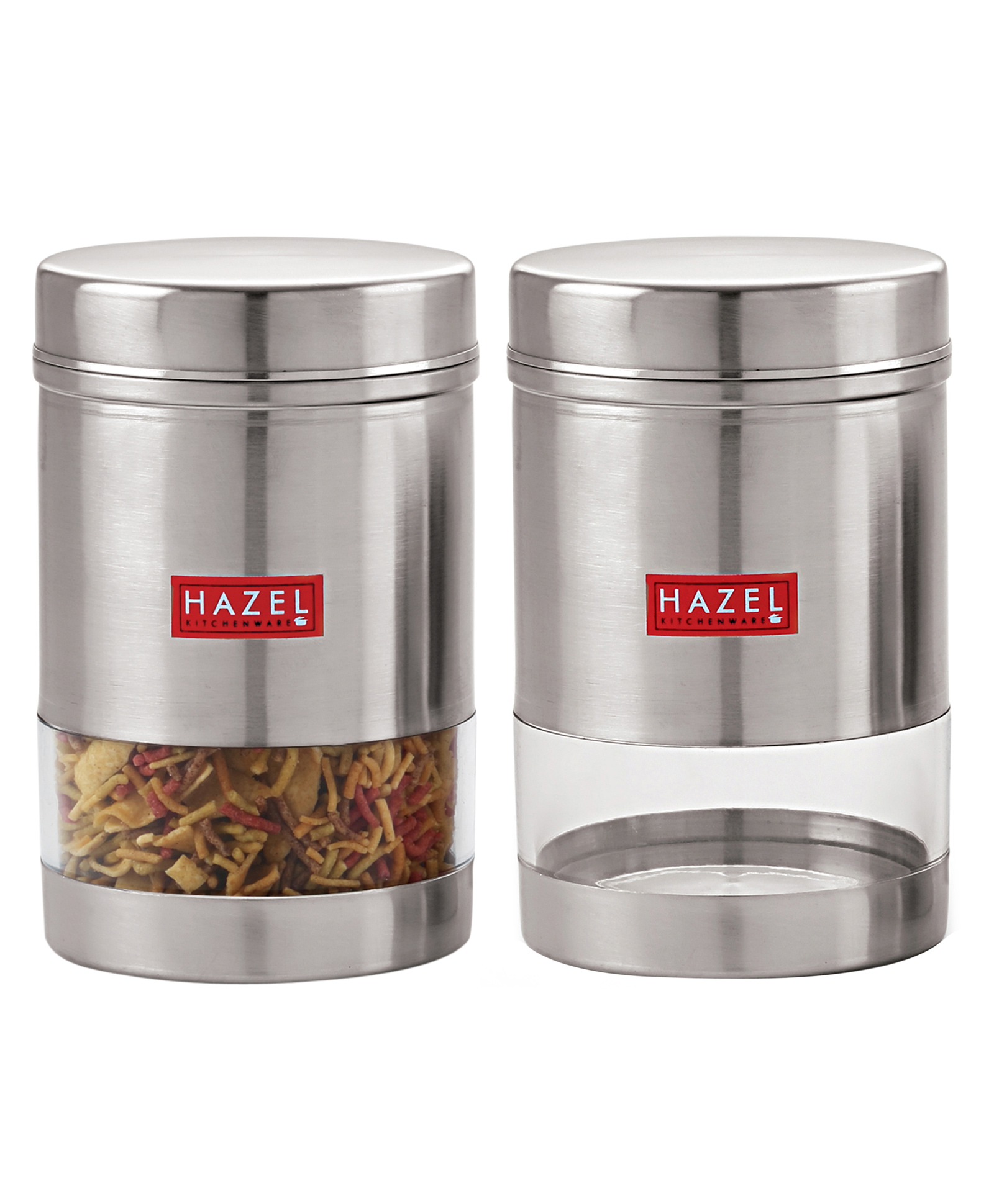 HAZEL Stainless Steel Transparent See Through Container Set of 2, Silver, 600 ml Each-picture-38