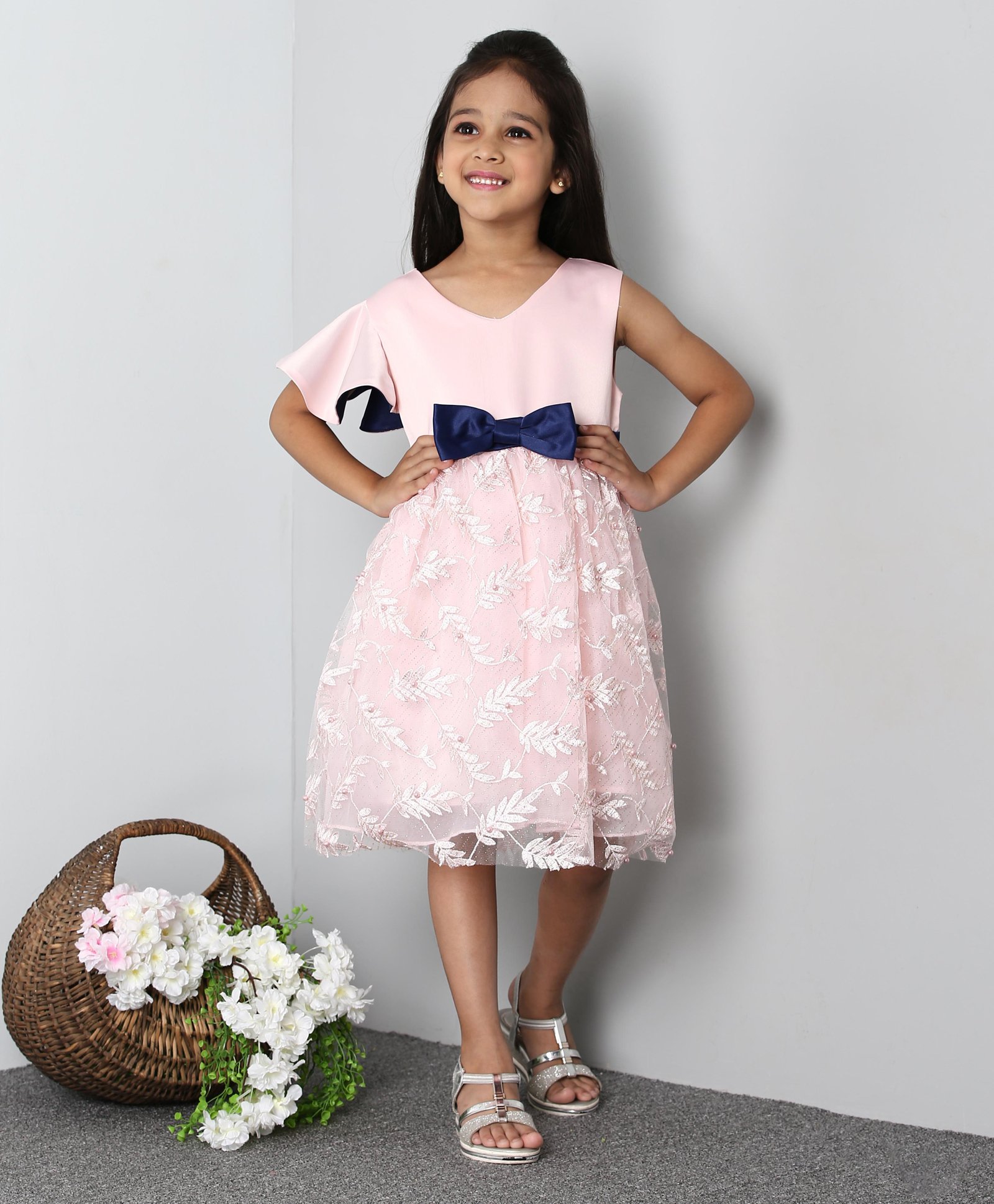 Mark & Mia Angel Sleeves Frock Leaf Embroidered - Light Pink-image-31