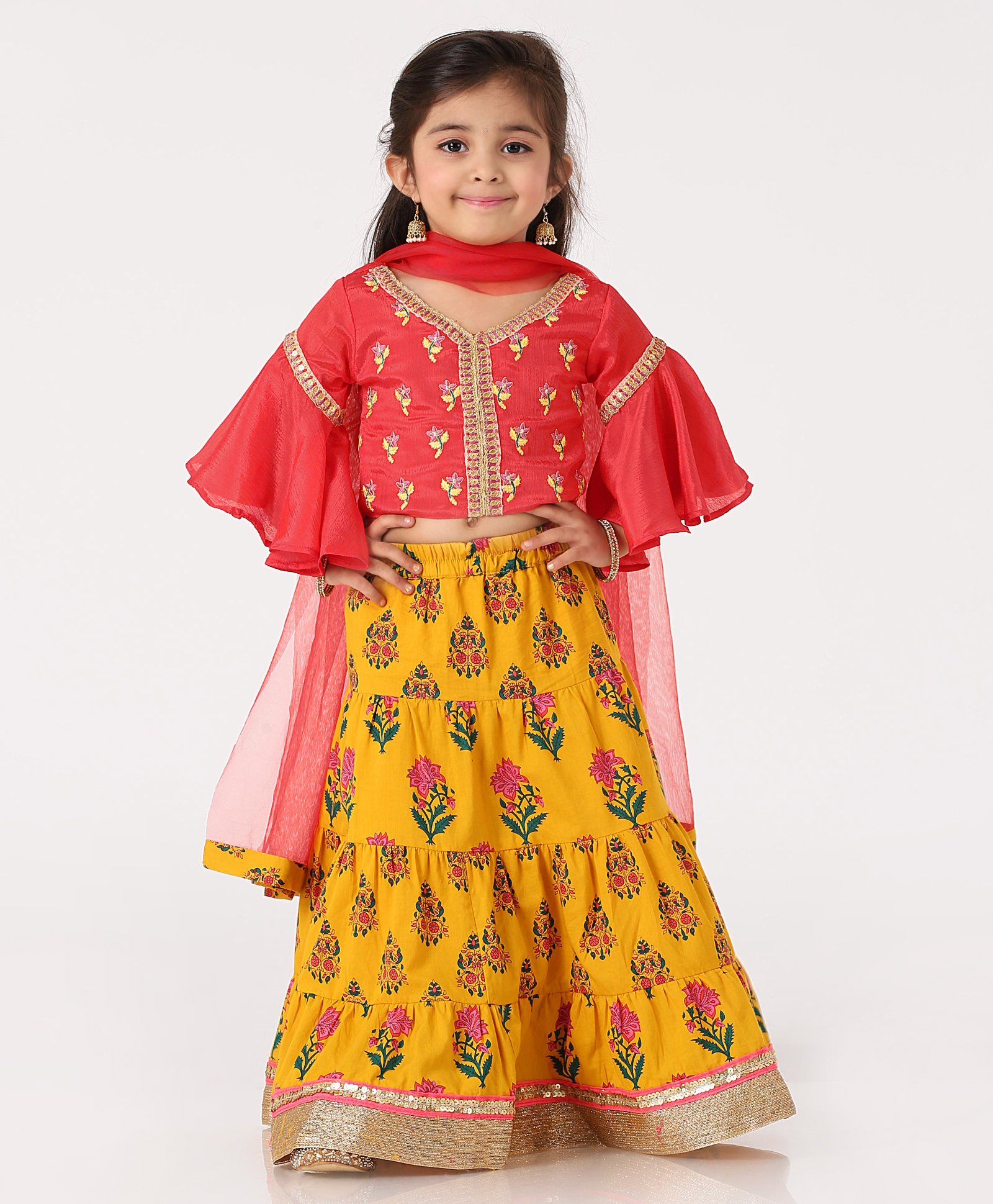 Buy Babyhug Bell Sleeves Floral Blouse & Lehenga Set - Red Yellow for Girls  (18-24 Months) Online in India, Shop at FirstCry.com - 3345483
