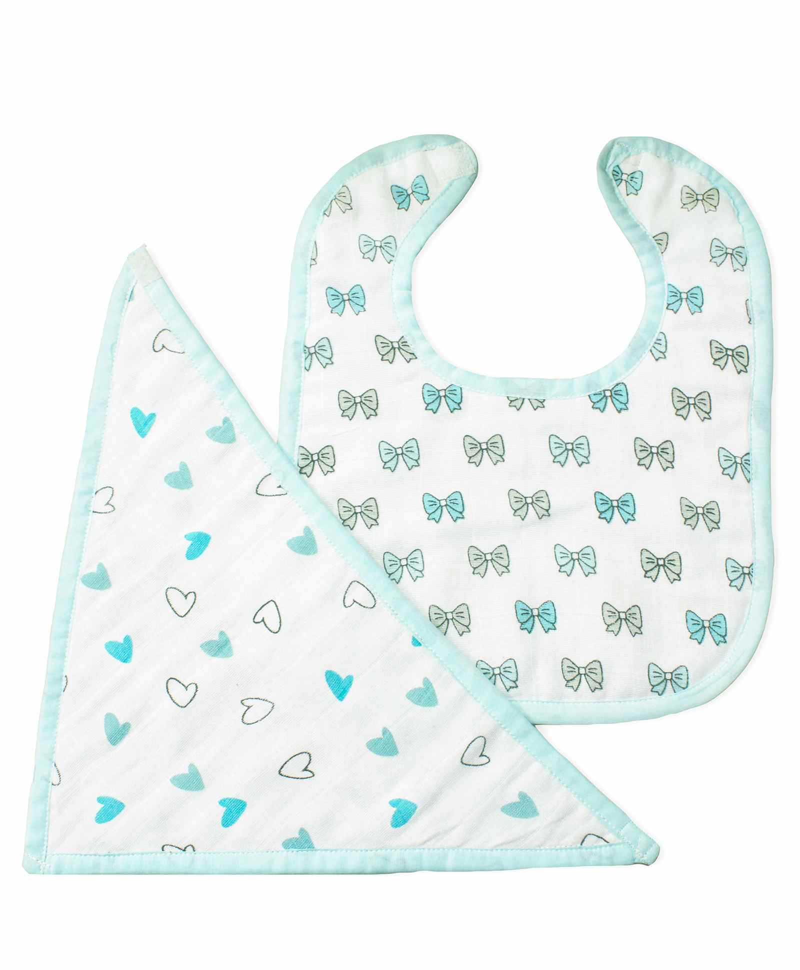 The White Cradle 100% Organic Cotton Feeding Bibs Bow & Heart Print Pack of 2 - Off White Blue-picture-14