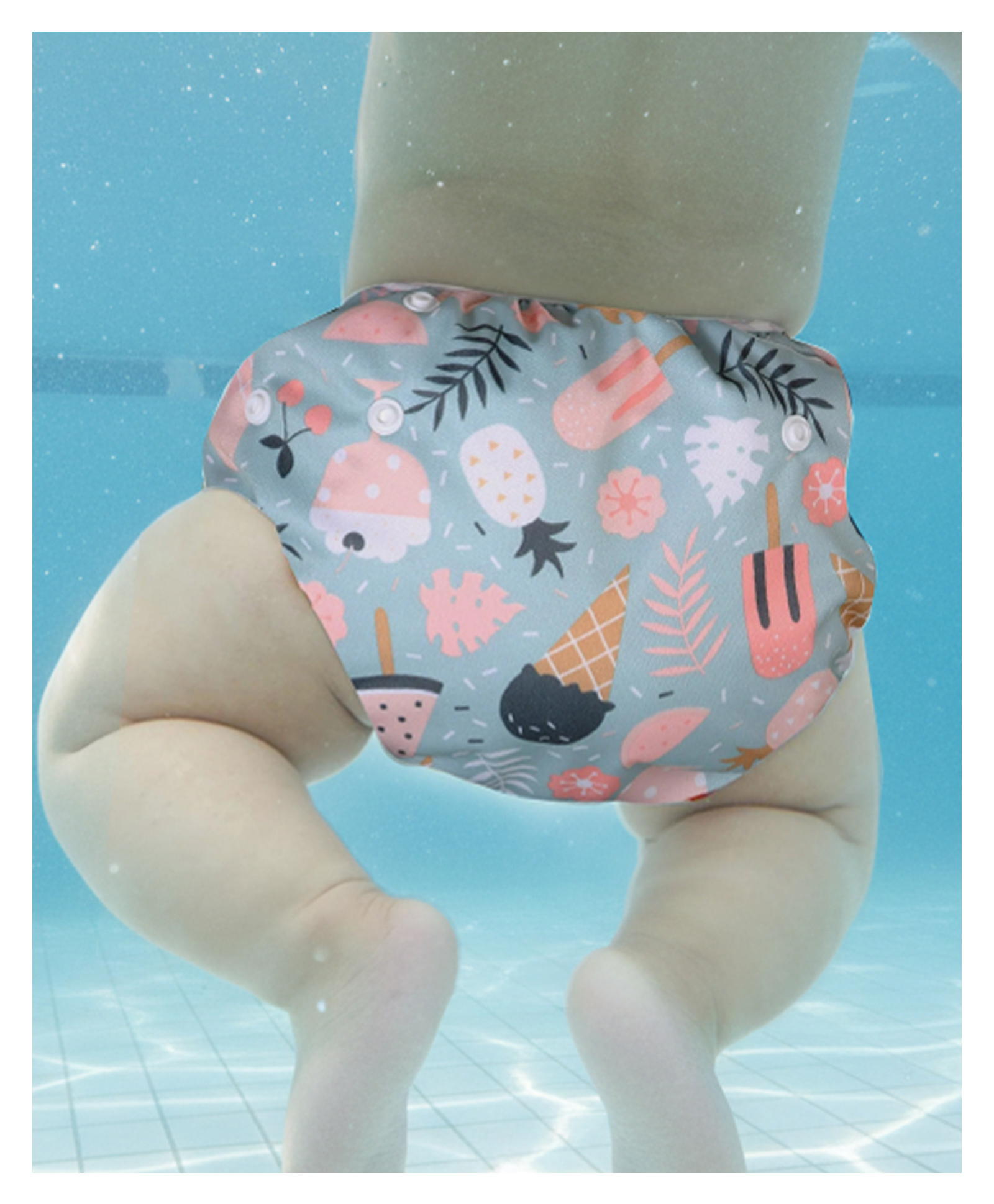 POLKA TOTS Reusable and Washable Baby Swim DiaperCostume Candy Design for 2 to 12 Months Kids - Grey