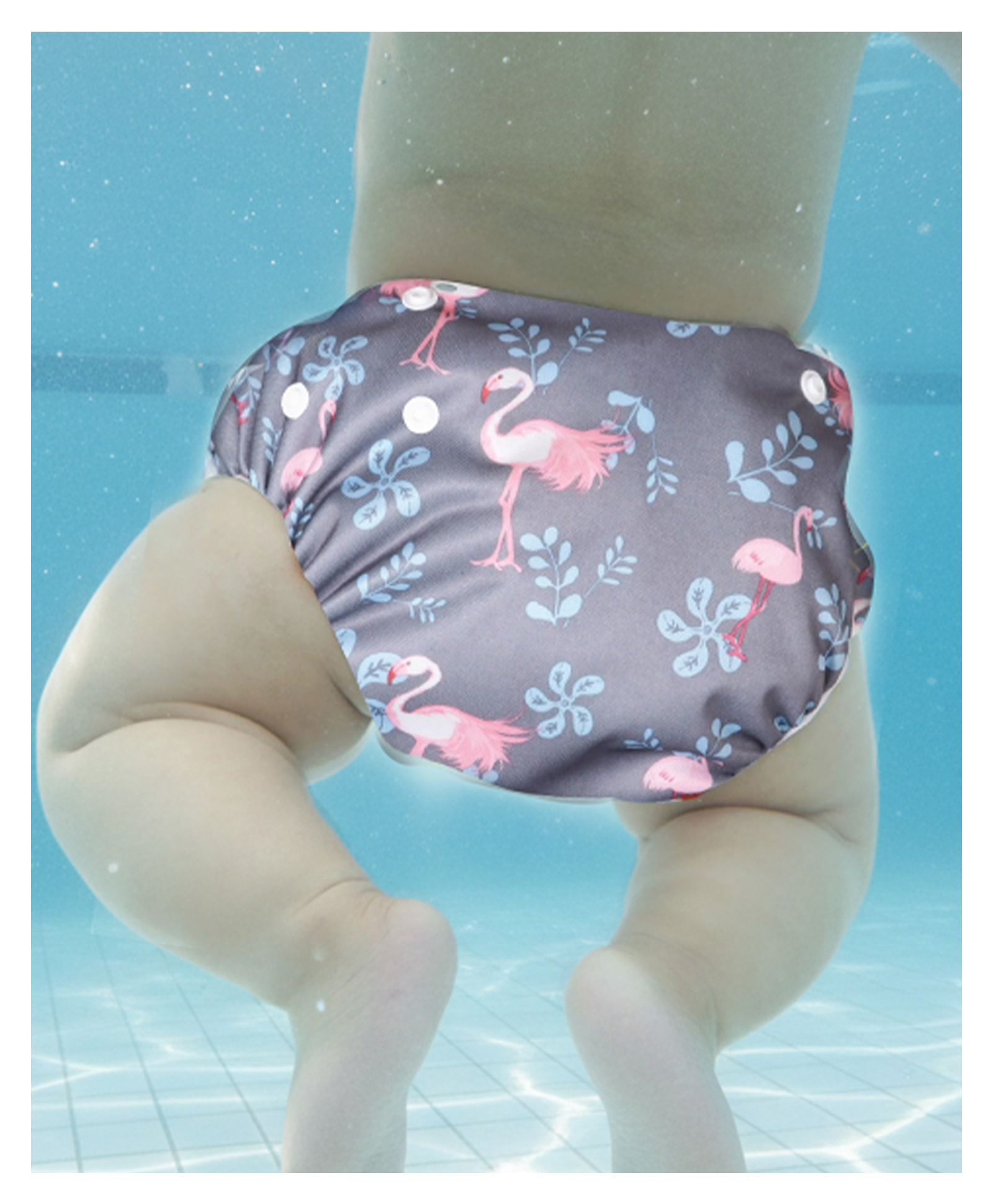 POLKA TOTS Reusable and Washable Baby Swim DiaperCostume Flamingo Design for 2 to 12 Months Kids - Grey-picture-29