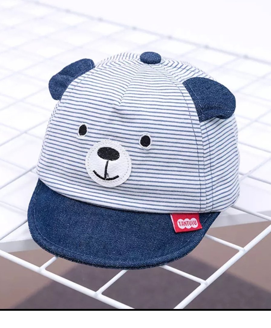 Ziory Bear Face Embroidered Striped Baby Cap  Dark Blue - Circumference 46 cm-picture-14