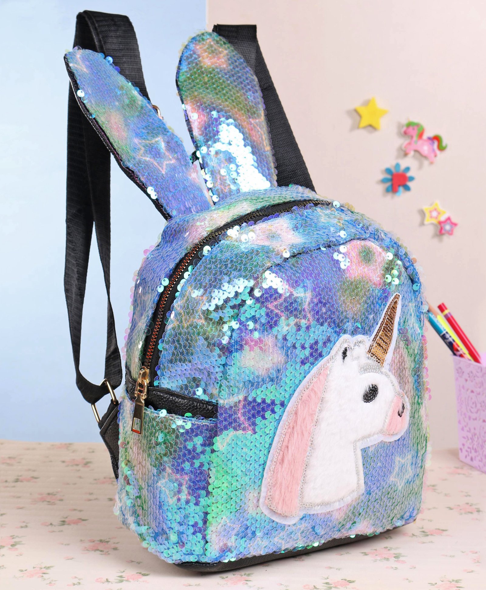 shiny unicorn backpack