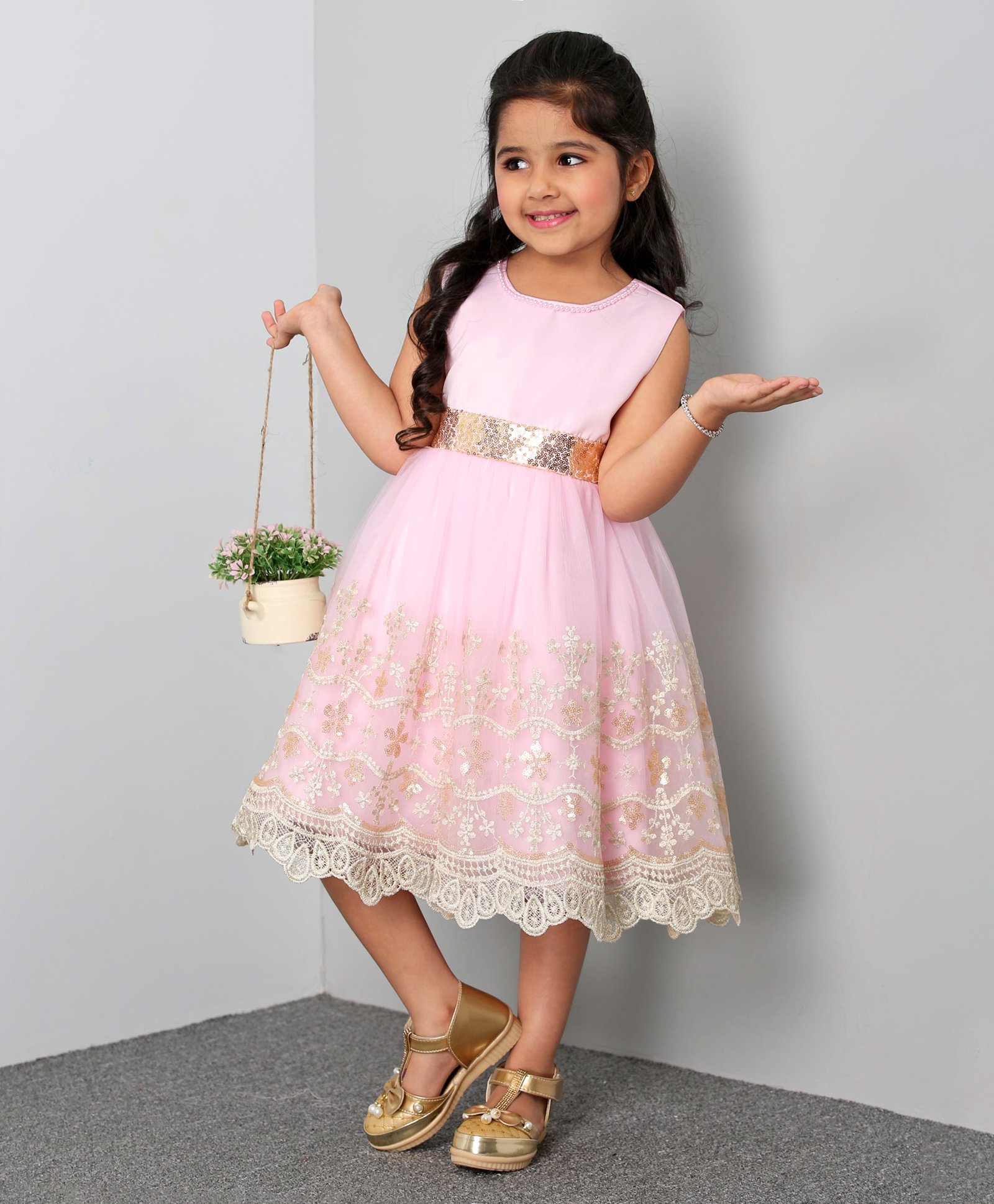 Mark & Mia Sleeveless Frock Floral Embroidered - Light Pink-image-29