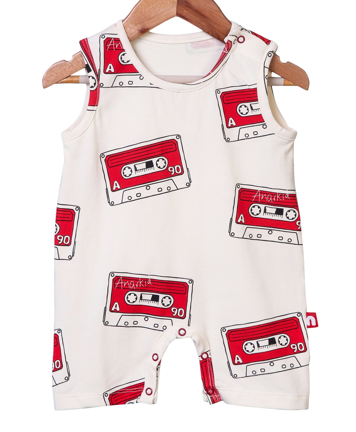 Nino Bambino 100% Organic Cotton Sleeveless Cassette Print Romper - Cream-image-4