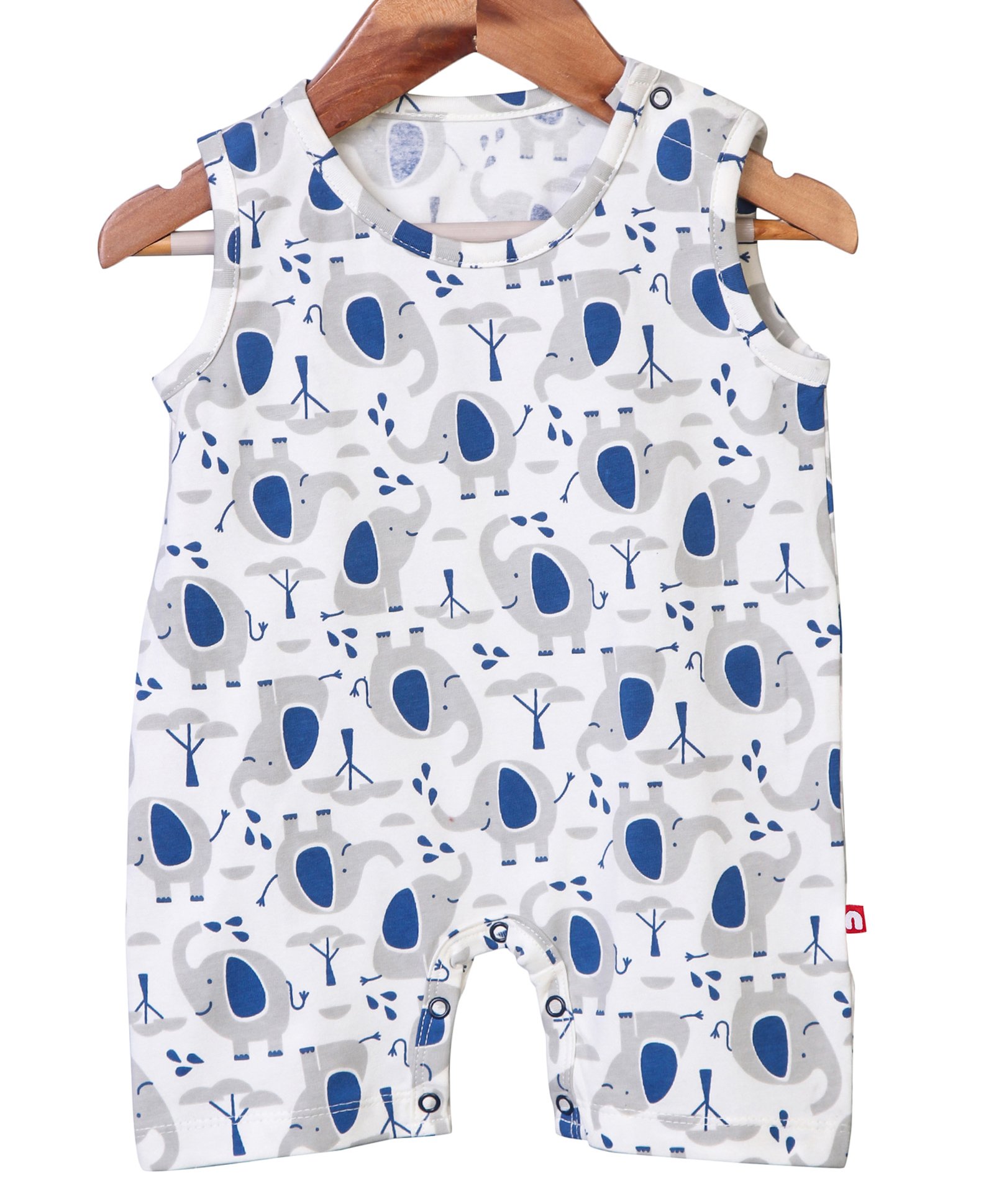 Nino Bambino 100% Organic Cotton Elephant Print Sleeveless Romper - Grey-image-17