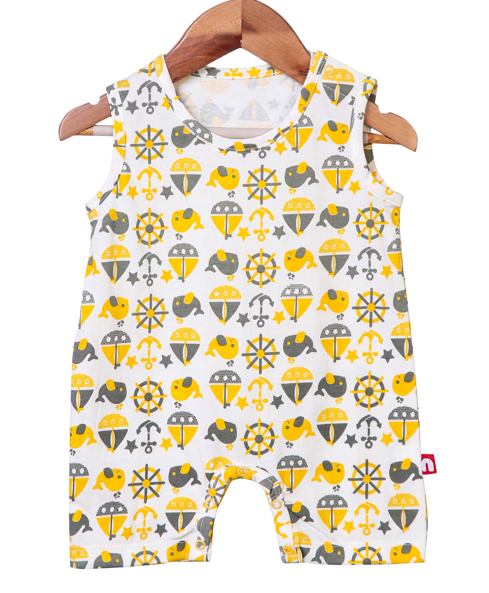 Nino Bambino 100% Organic Cotton Sleeveless Nautical Print Romper - Yellow-image-18