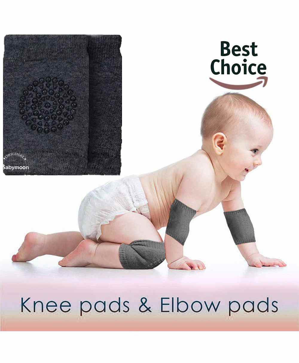 BabyMoon Anti Slip Stretchable Knee Cap Or Elbow Safety Protector - Charcoal Grey-image-7