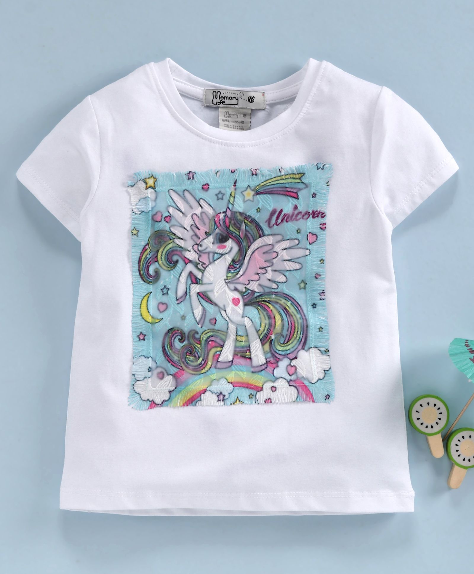 Memory Life Short Sleeves Tee Unicorn Embroidered - White-picture-22