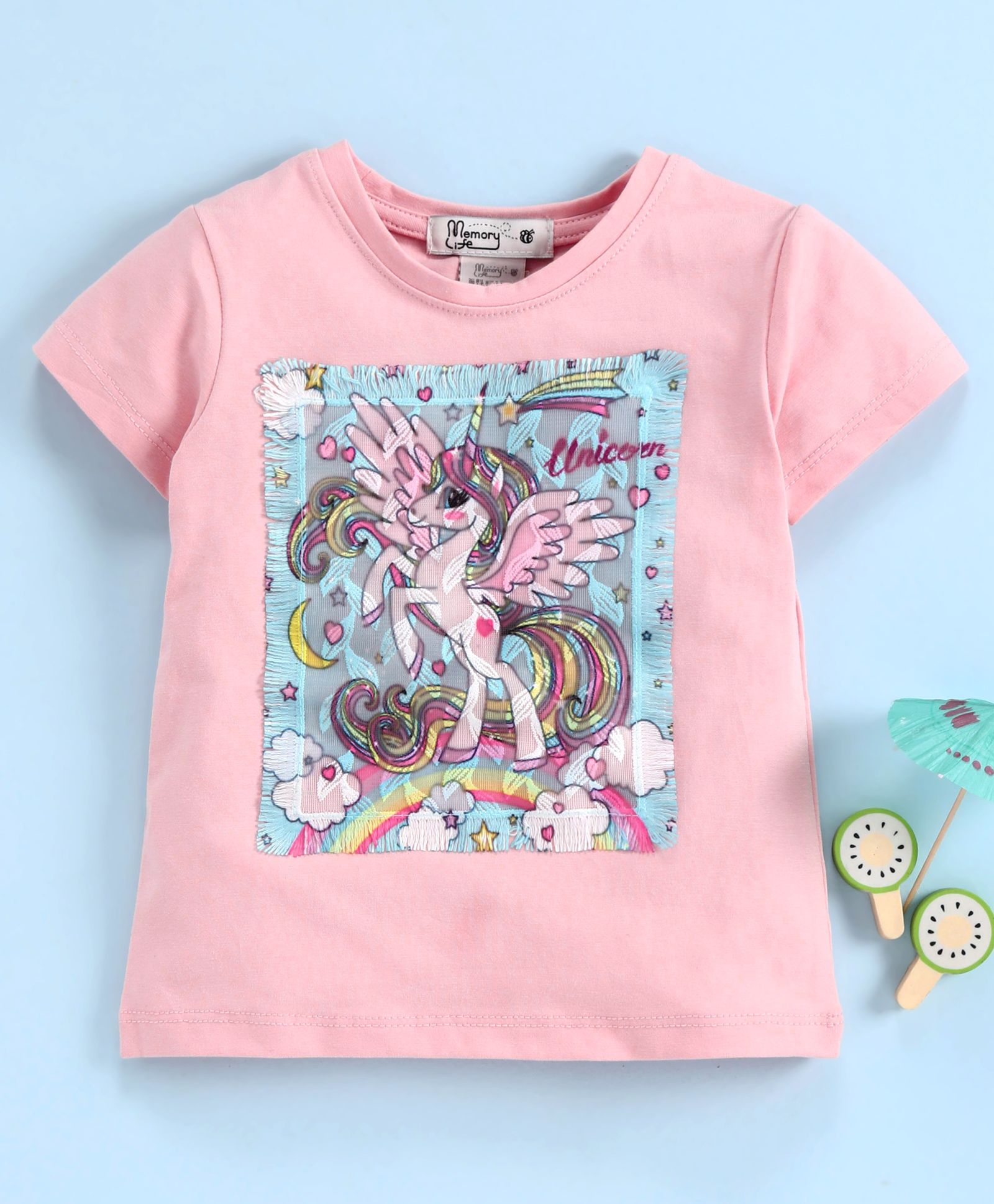 Memory Life Half Sleeves Tee Unicorn Print - Pink-picture-14