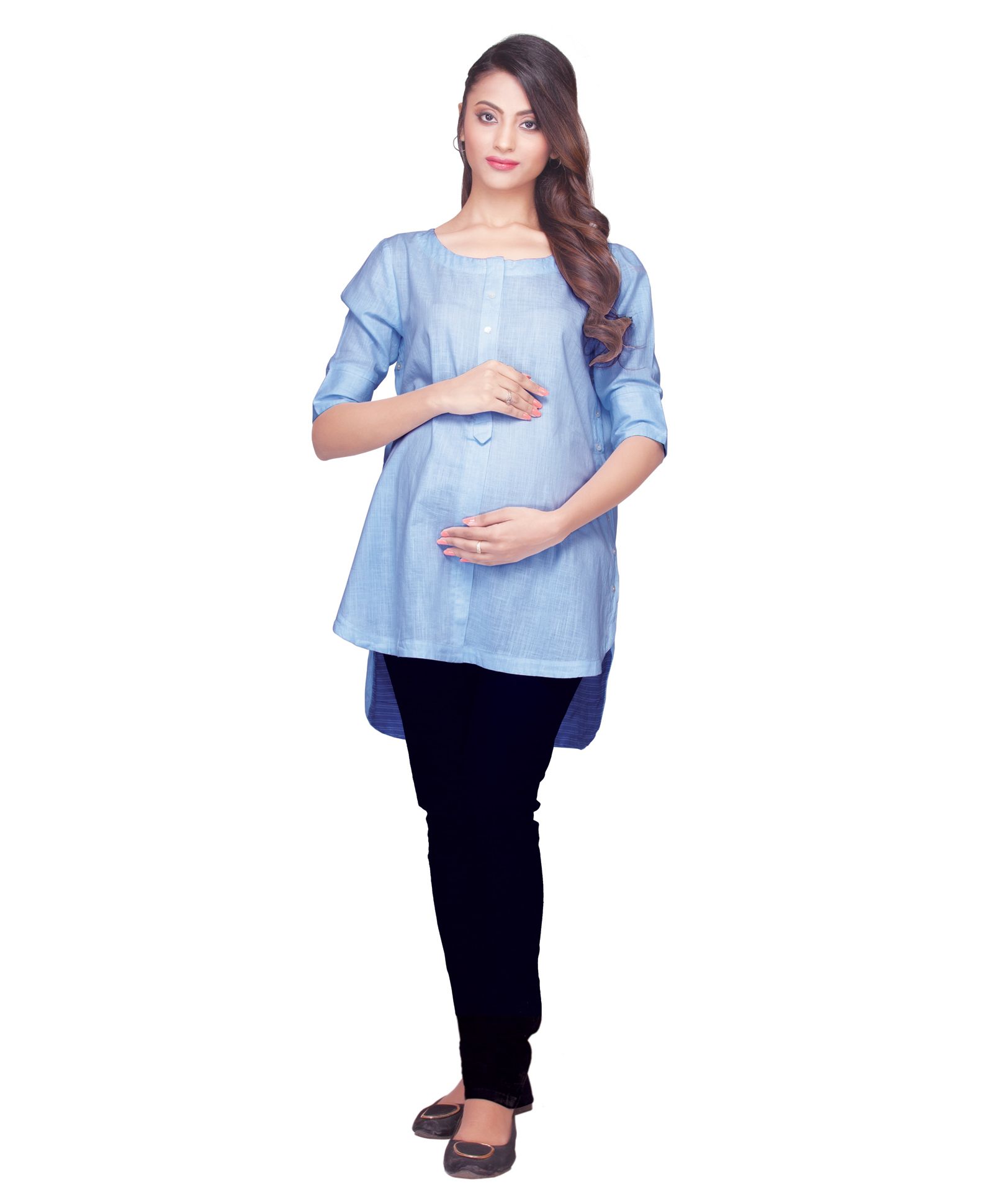 Kriti Half Sleeves Maternity Top - Light Blue-image-5