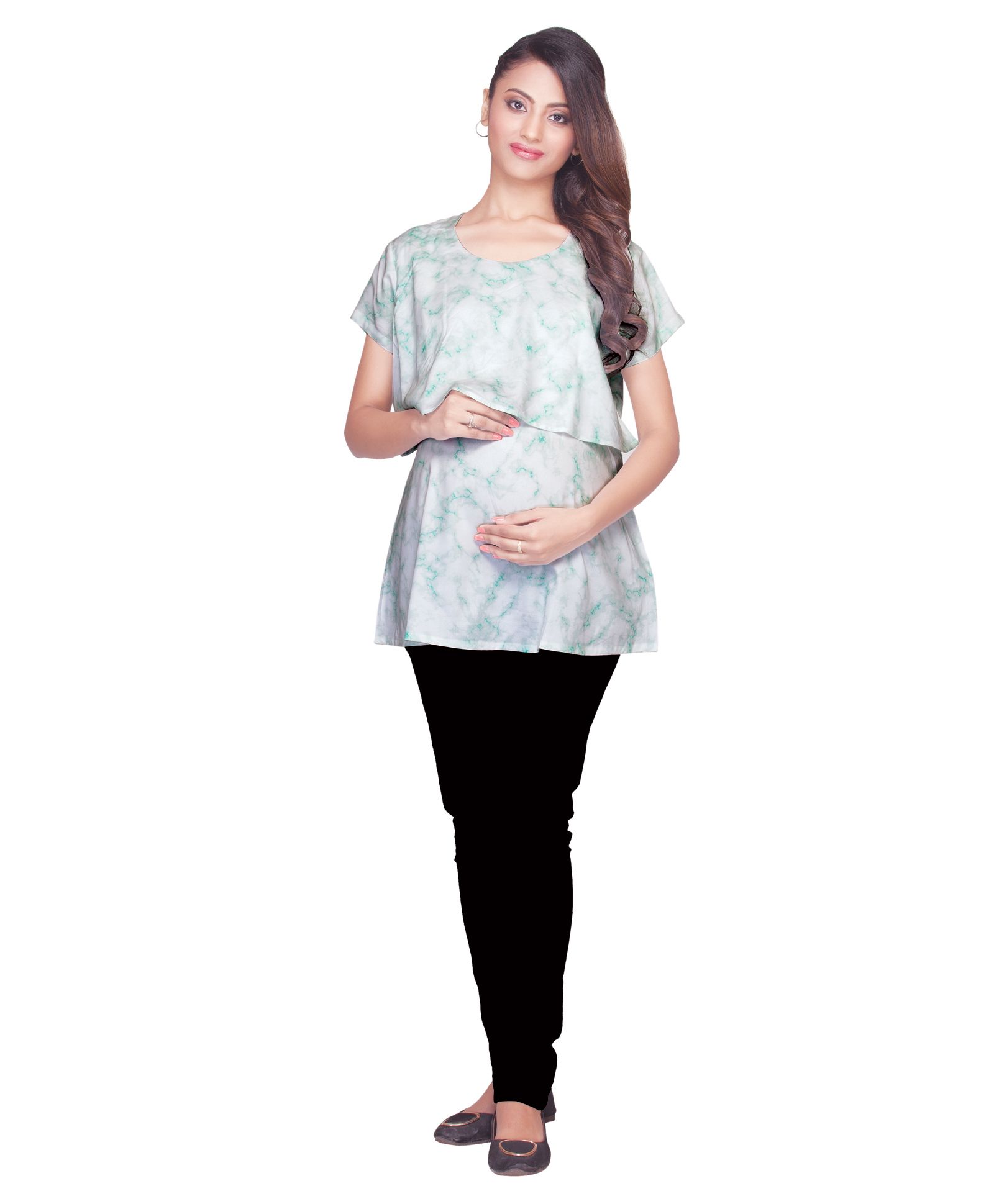 Kriti Half Sleeves Maternity Printed Top - White-image-10