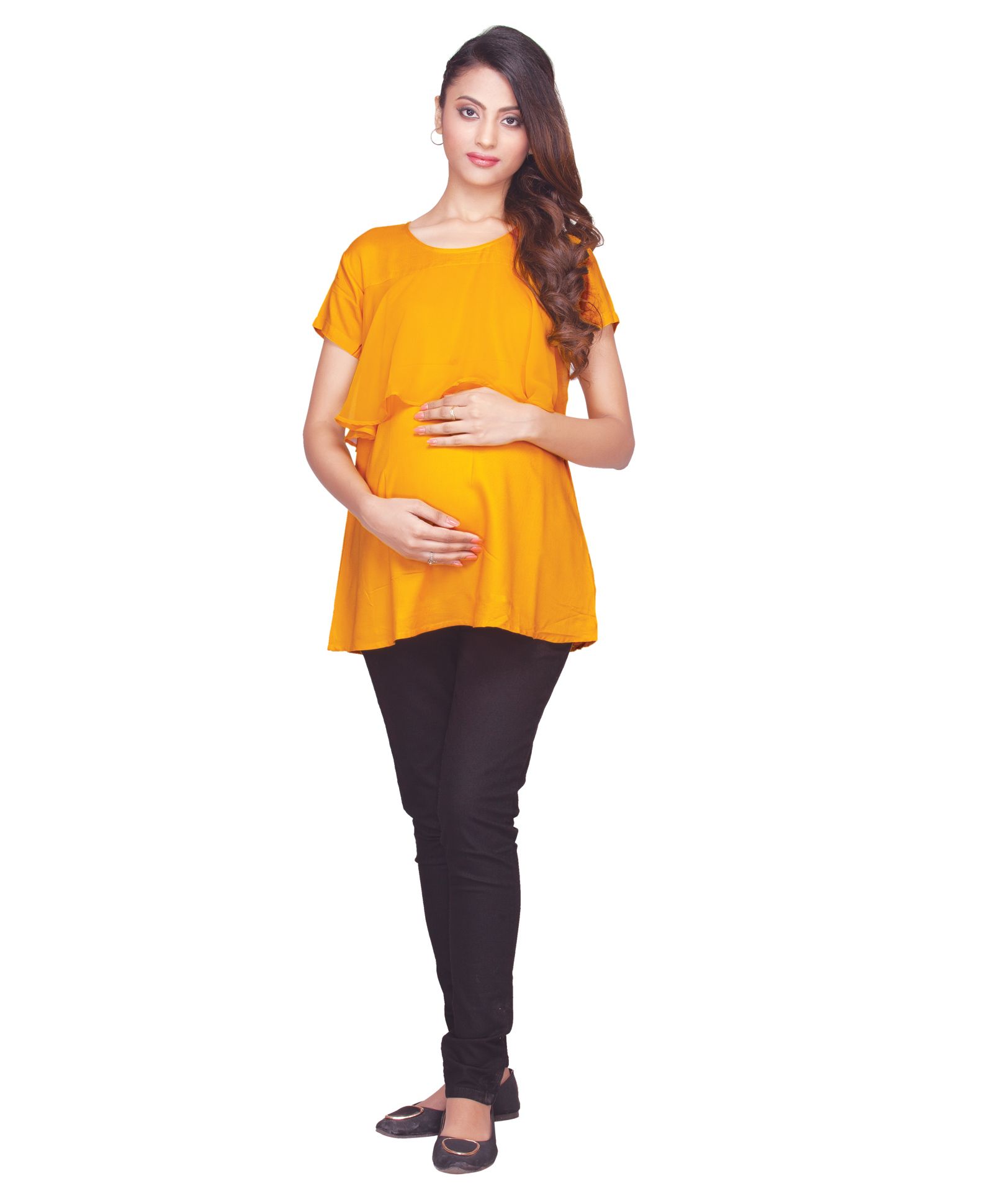Kriti Half Sleeves Maternity Top - Yellow-image-35