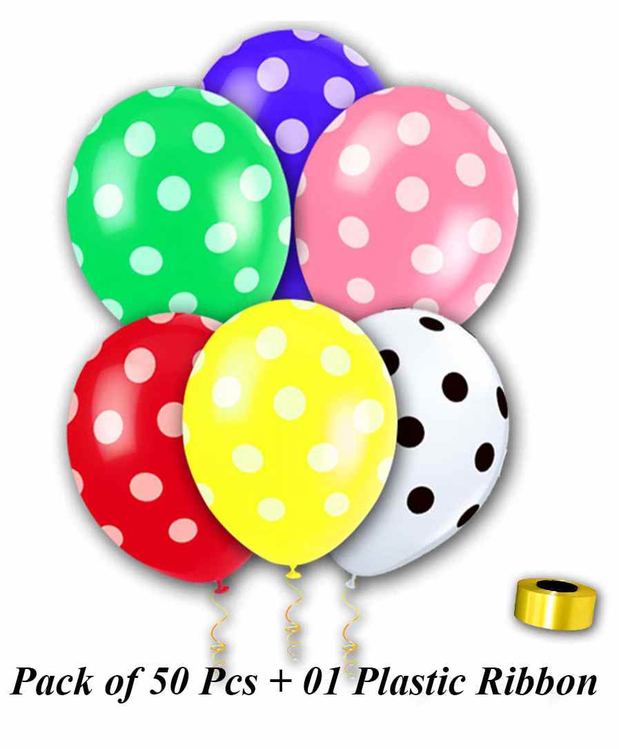 Shopperskart Latex Polka Dot Balloons with Ribbon Multicolor - Pack of 51-image-16