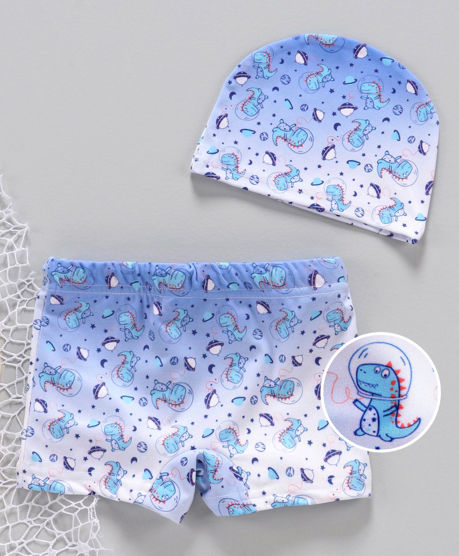 Mom's Love Swimming Trunks with Cap Space Print - Blue-image-11