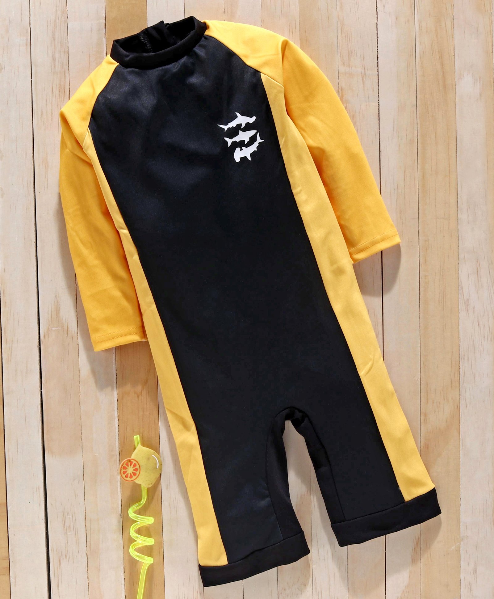 Mom's Love Full Sleeves Legged Swimsuit Fish Print - Black Yellow-image-47