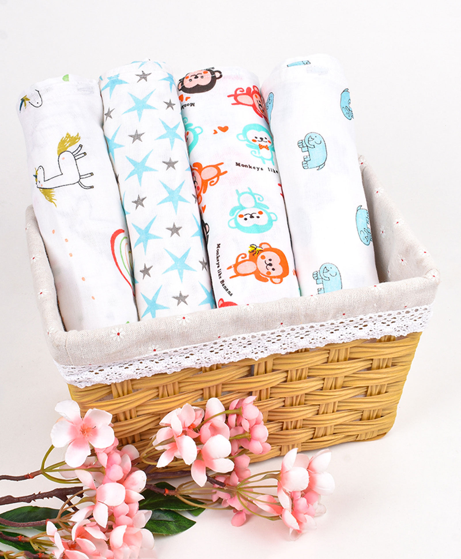 Mom's Home Cotton Soft Baby Muslin Swaddle Multi Print Pack of 4 - Multicolor-image-33