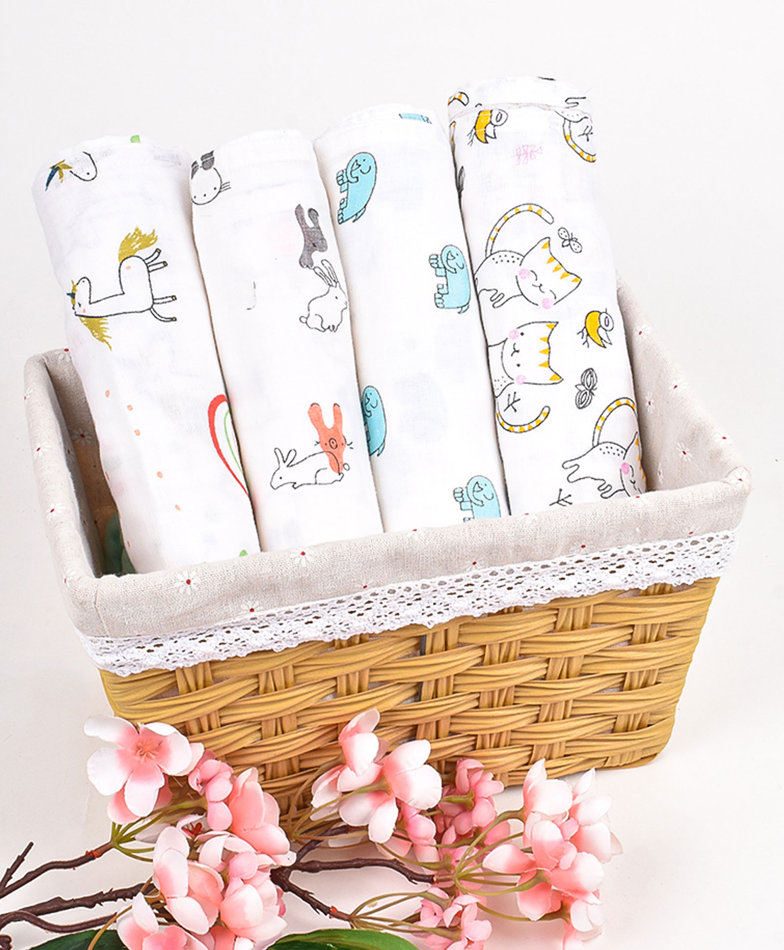 Mom's Home Cotton Soft Baby Muslin Swaddle Multi Print Pack of 4 - Multicolor-image-40